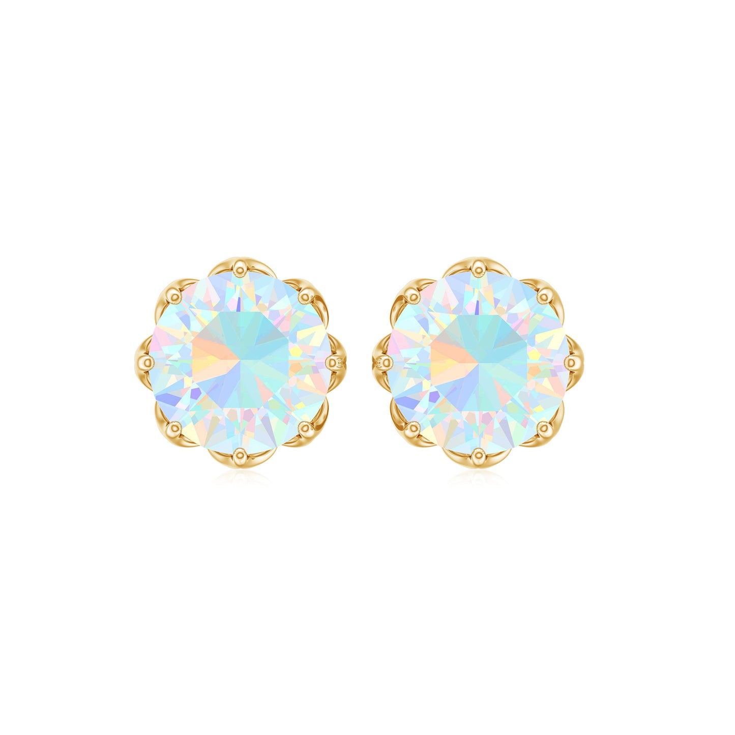 1.6 Carat Decorative Ethiopian Opal Solitaire Stud Earrings