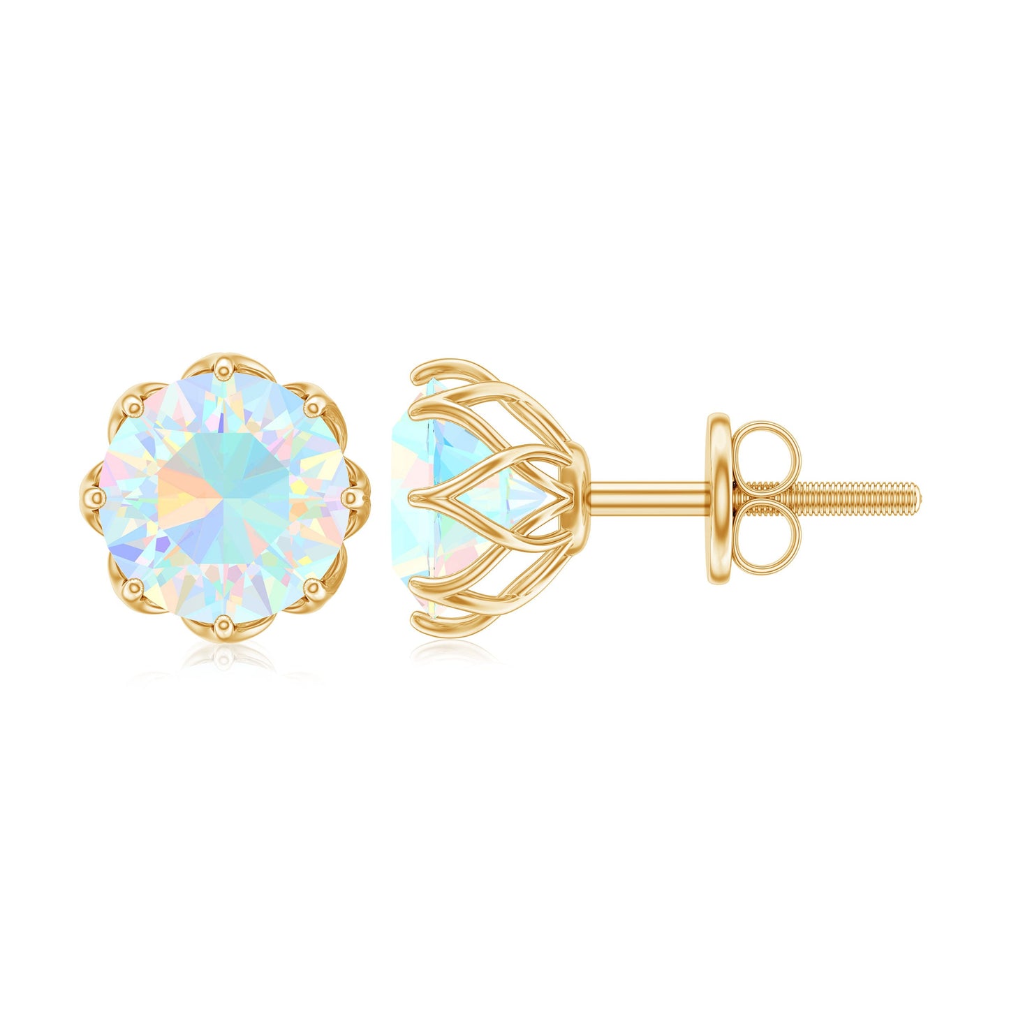 1.6 Carat Decorative Ethiopian Opal Solitaire Stud Earrings