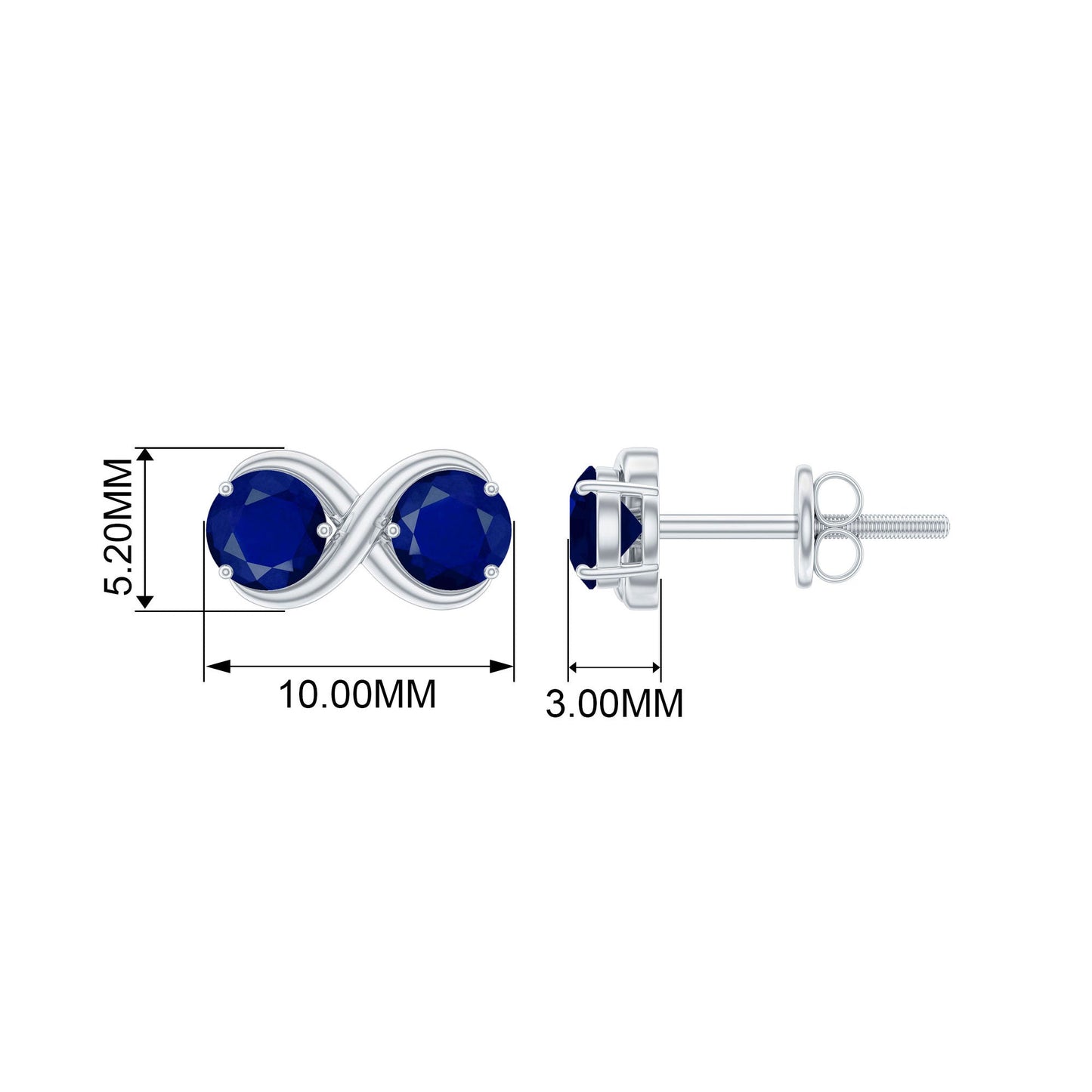 Simple Blue Sapphire Two Stone Infinity Stud Earrings