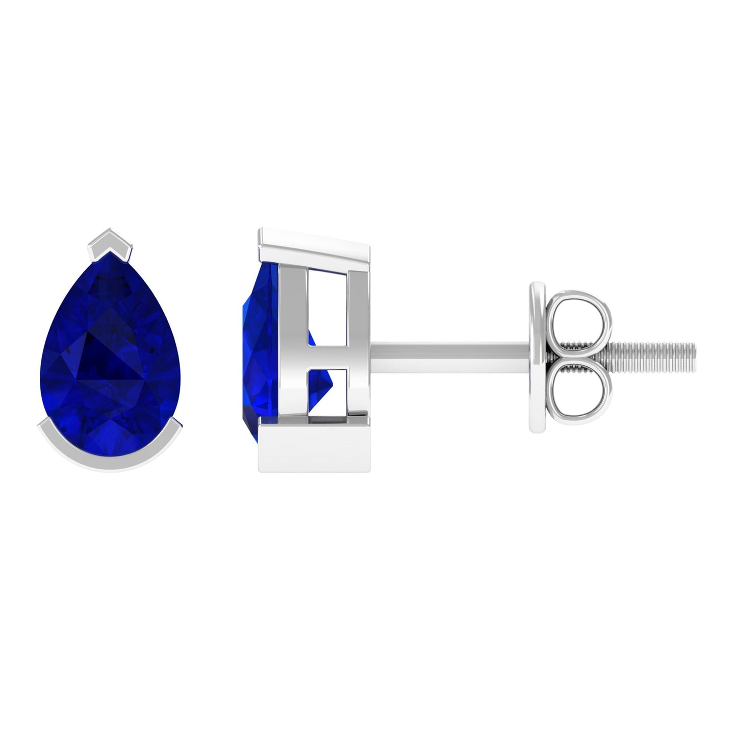 1 Carat Lab Grown Blue Sapphire Teardrop Stud Earrings