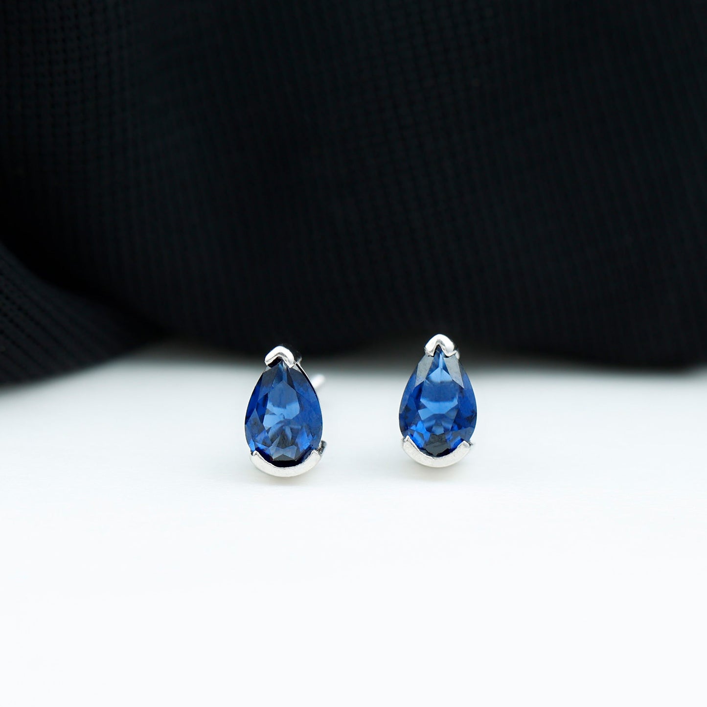 1 Carat Lab Grown Blue Sapphire Teardrop Stud Earrings
