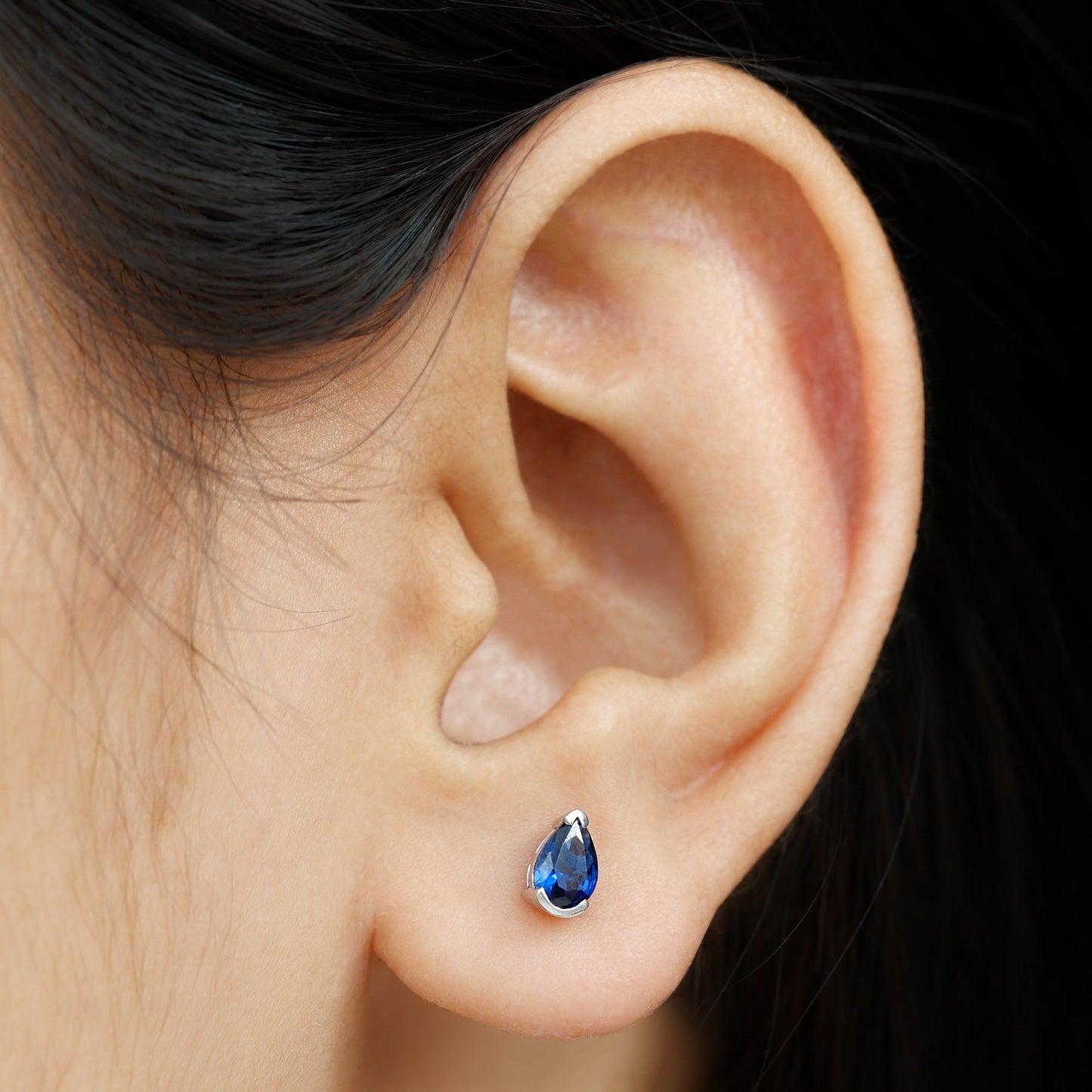 1 Carat Lab Grown Blue Sapphire Teardrop Stud Earrings
