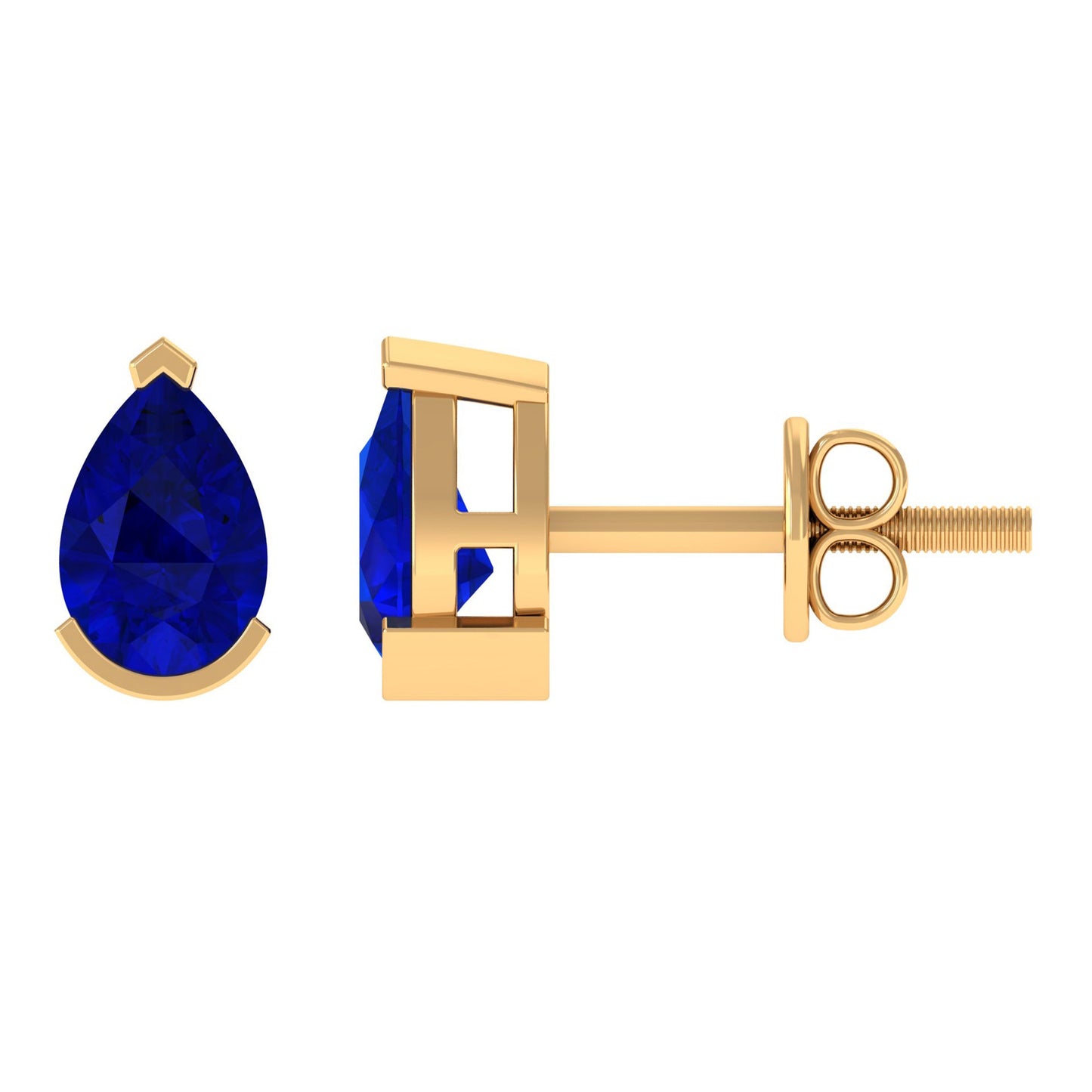 1 Carat Lab Grown Blue Sapphire Teardrop Stud Earrings