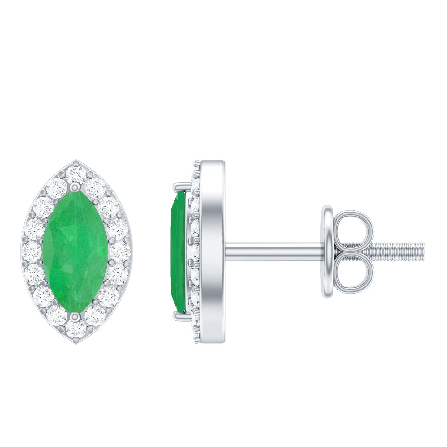 1.6 Carat Marquise Cut Emerald and Diamond Stud Earrings