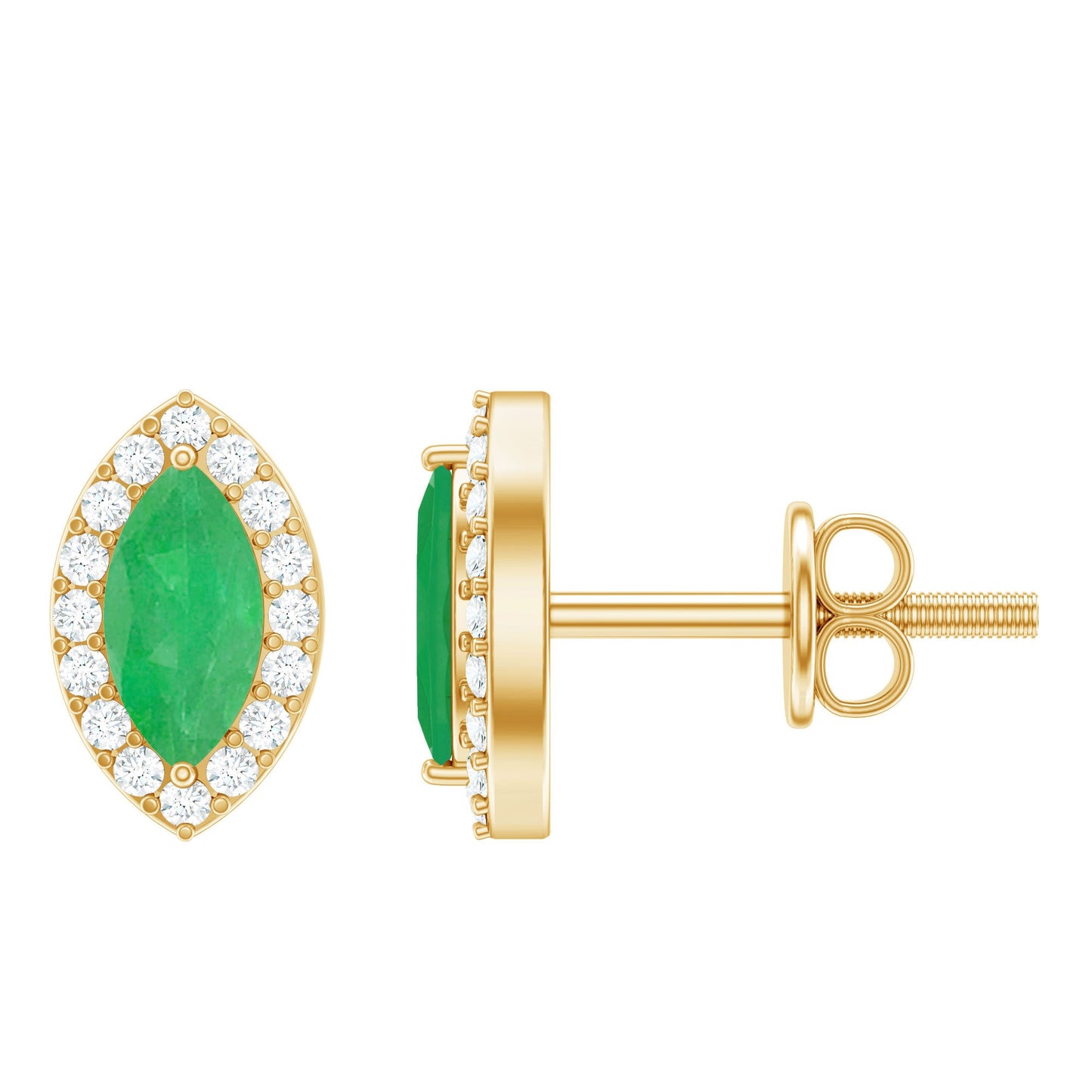 1.6 Carat Marquise Cut Emerald and Diamond Stud Earrings