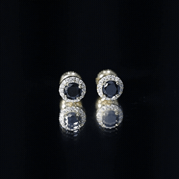 1.6 Carat Round Lab Created Black and White Diamond Halo Stud Earrings