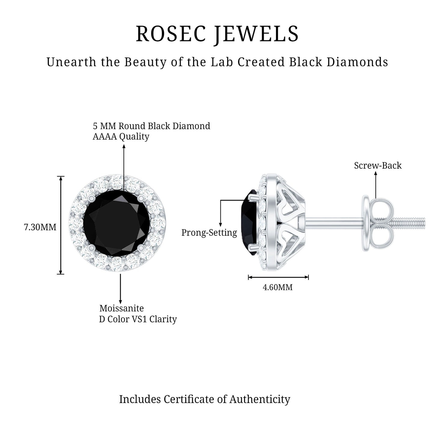 1.6 Carat Round Lab Created Black and White Diamond Halo Stud Earrings