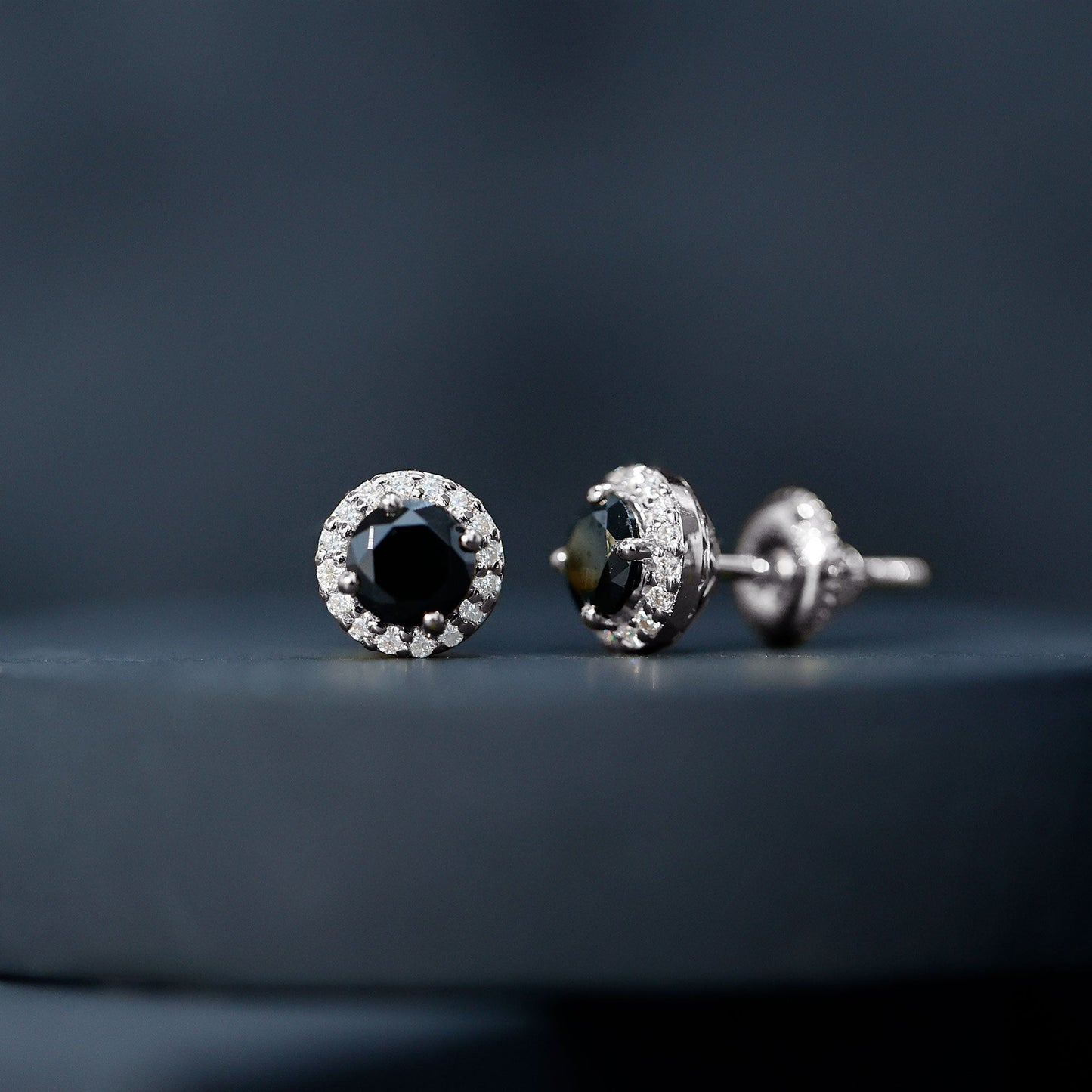 1.6 Carat Round Lab Created Black and White Diamond Halo Stud Earrings