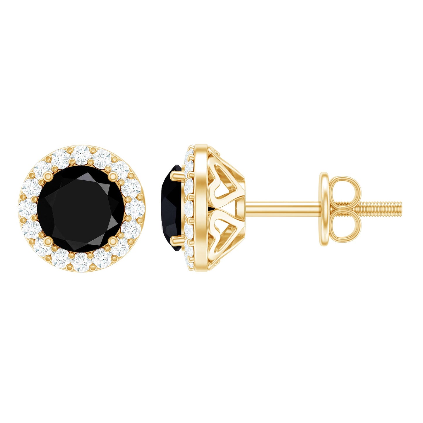 1.6 Carat Round Lab Created Black and White Diamond Halo Stud Earrings