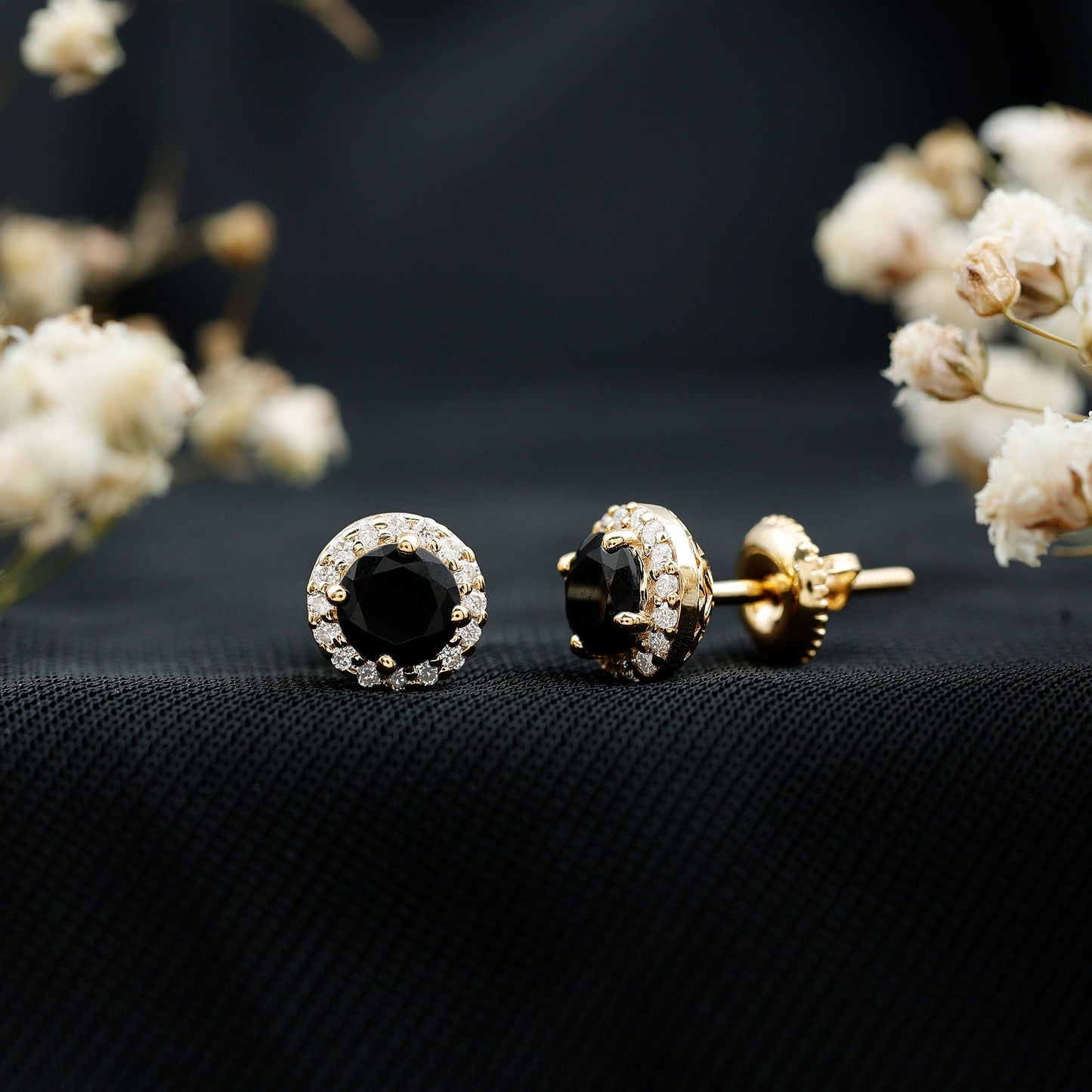 1.6 Carat Round Lab Created Black and White Diamond Halo Stud Earrings