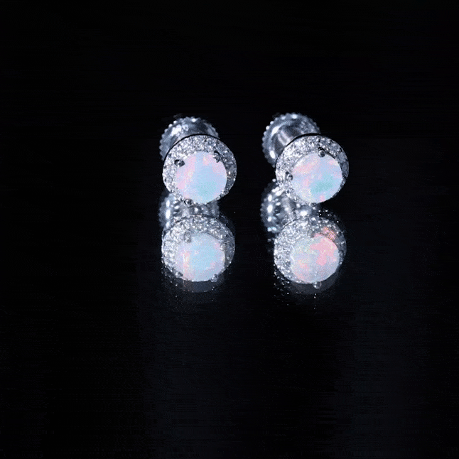 Natural Ethiopian Opal and Moissanite Halo Stud Earrings