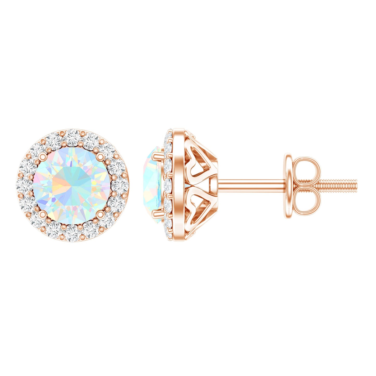 Natural Ethiopian Opal and Moissanite Halo Stud Earrings