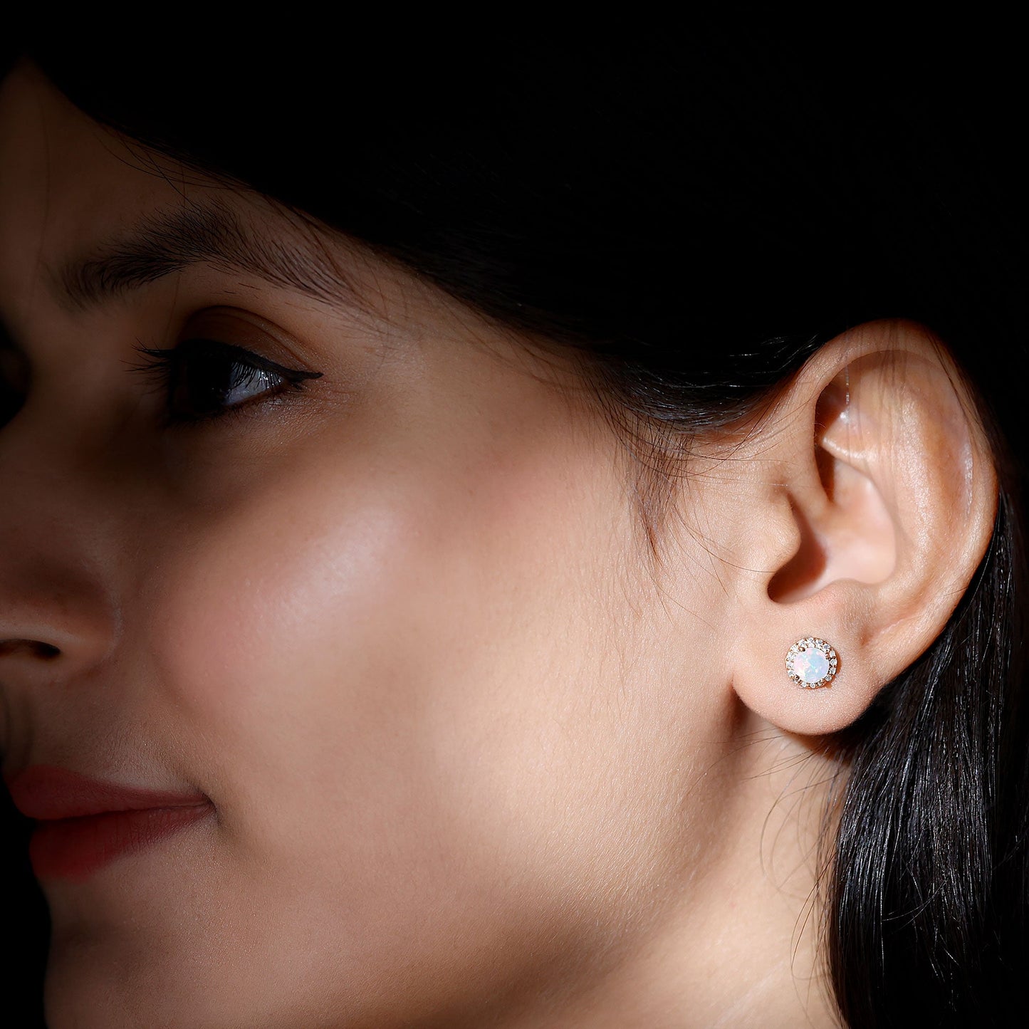 Natural Ethiopian Opal and Moissanite Halo Stud Earrings