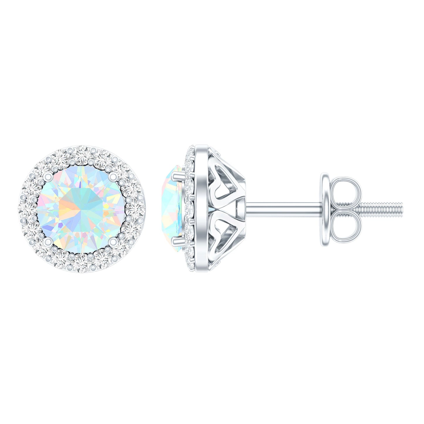 Natural Ethiopian Opal and Moissanite Halo Stud Earrings