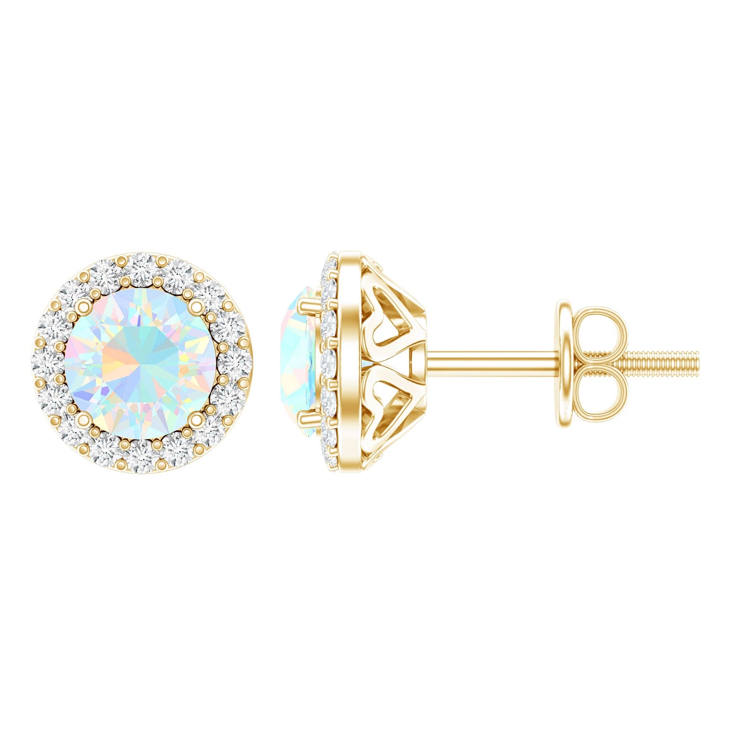 Natural Ethiopian Opal and Moissanite Halo Stud Earrings