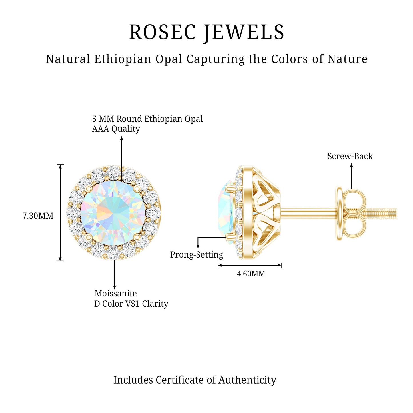 Natural Ethiopian Opal and Moissanite Halo Stud Earrings