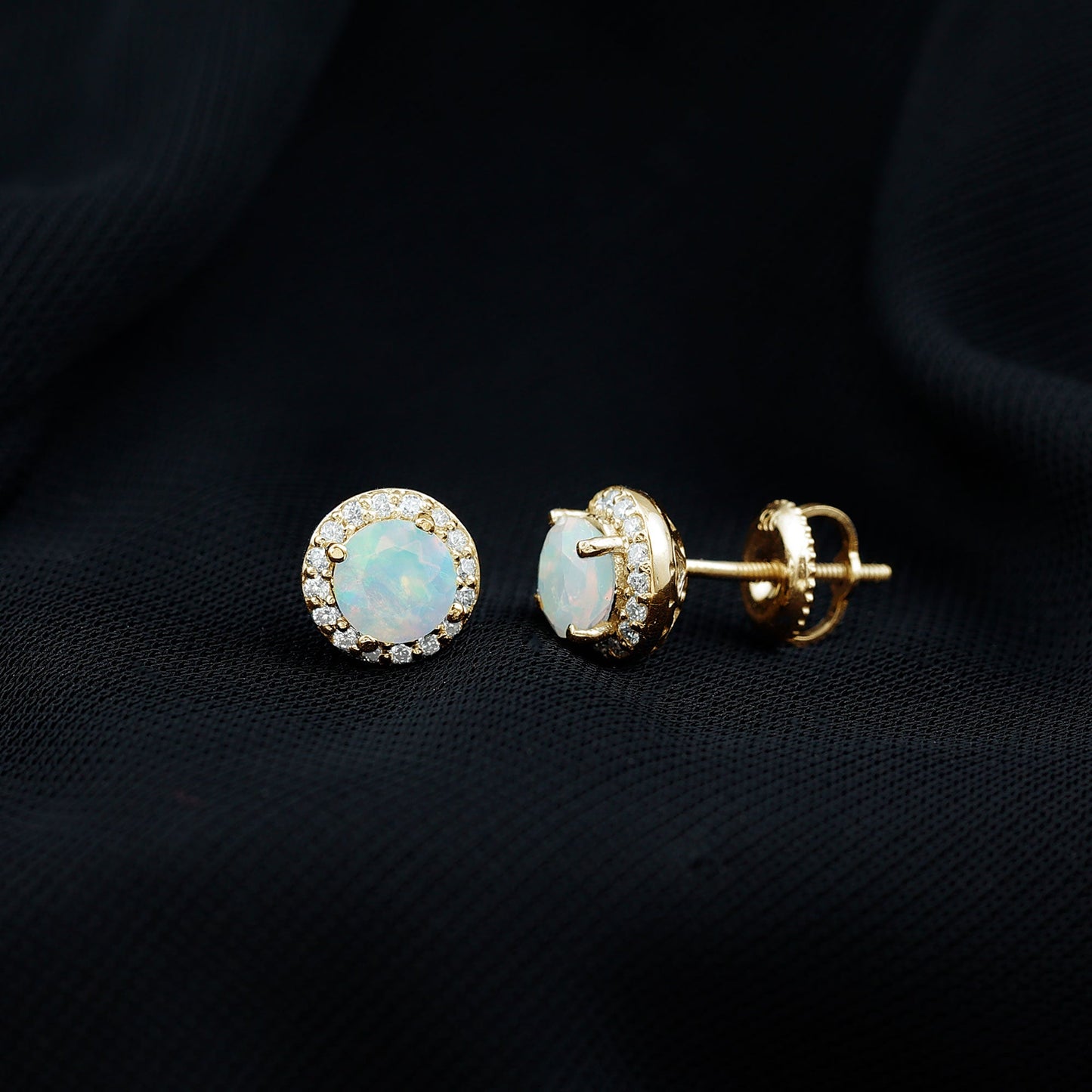 Natural Ethiopian Opal and Moissanite Halo Stud Earrings