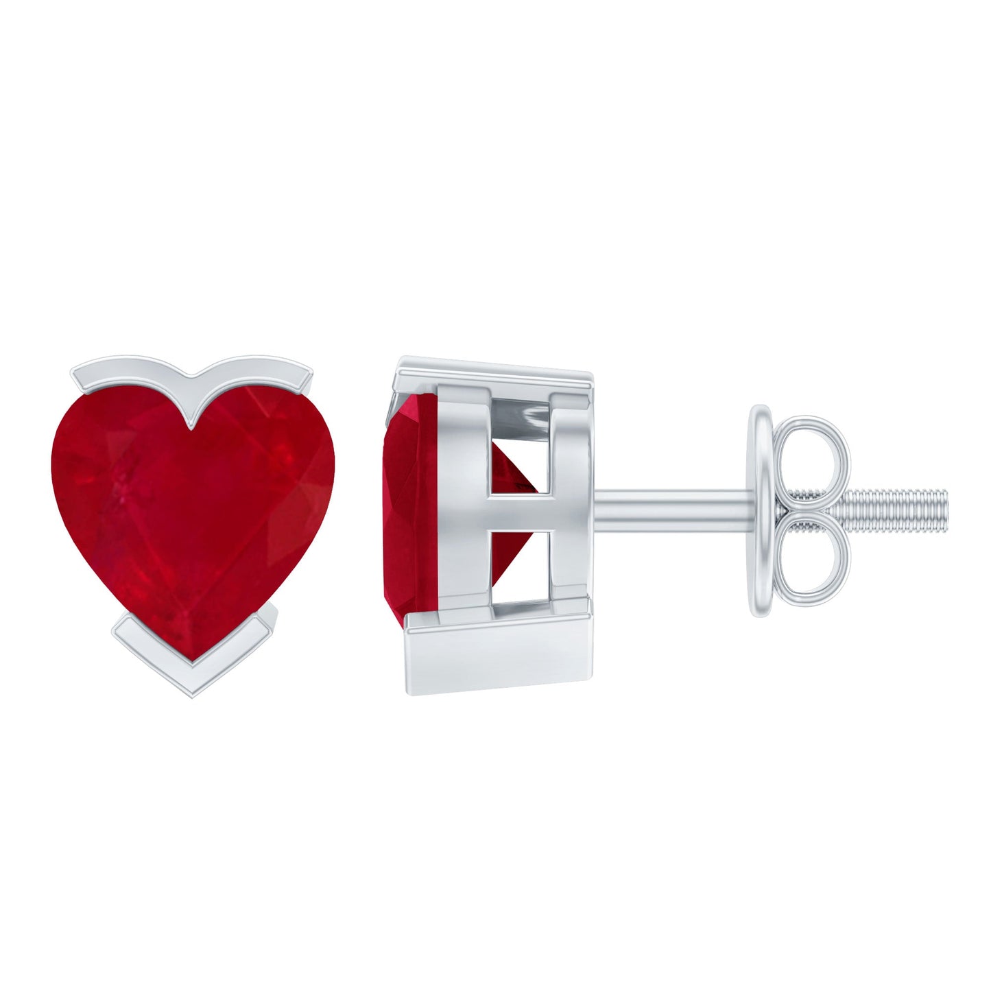 1.3 CT Heart Shape Ruby Solitaire Stud Earrings