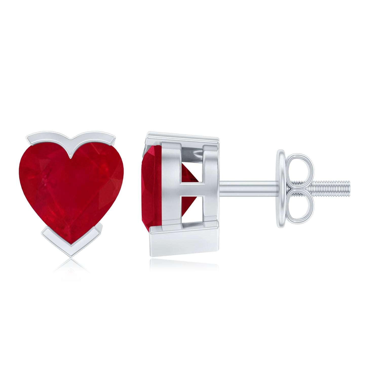 1.3 CT Heart Shape Ruby Solitaire Stud Earrings
