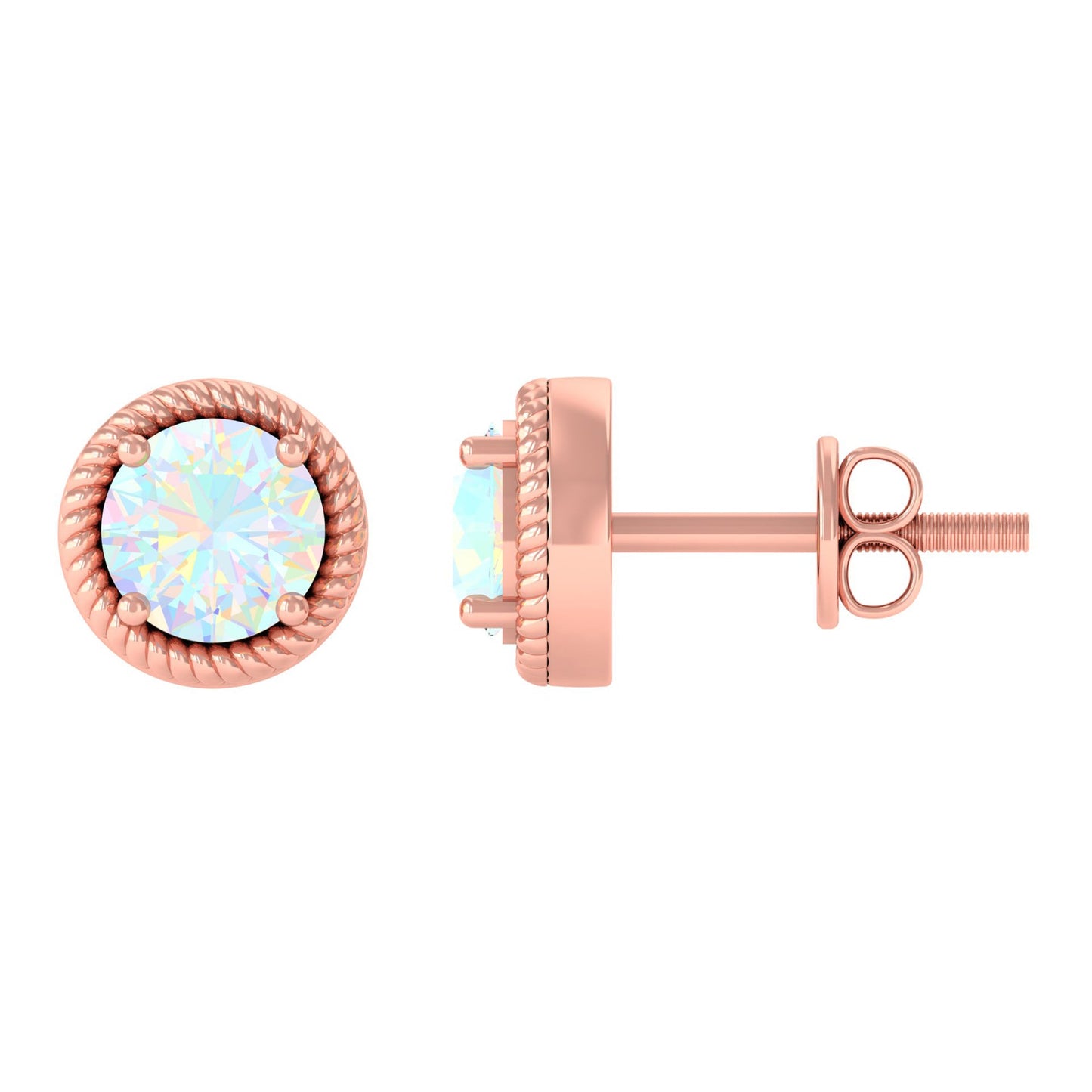 1 Carat Round Shape Ethiopian Opal Solitaire Stud Earrings