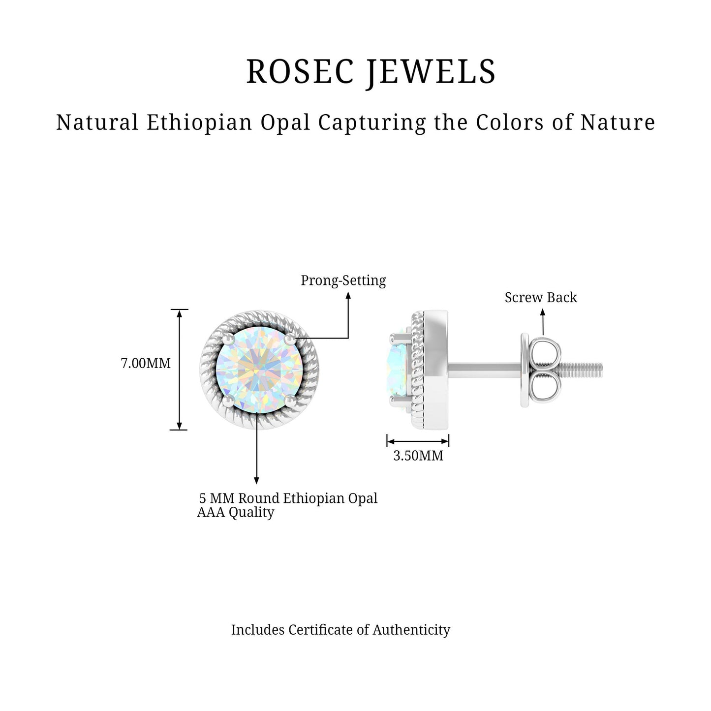 1 Carat Round Shape Ethiopian Opal Solitaire Stud Earrings