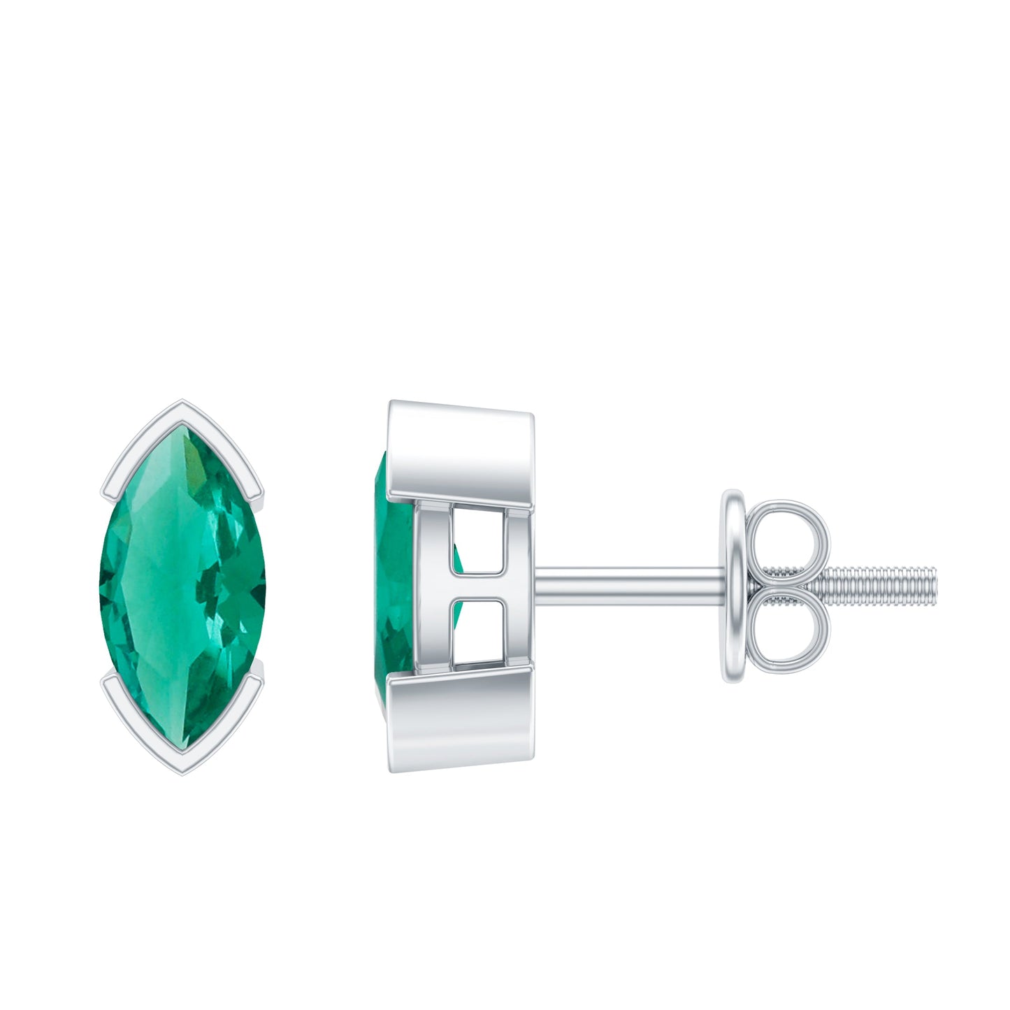 1 CT Marquise Cut Lab Grown Emerald Solitaire Stud Earrings
