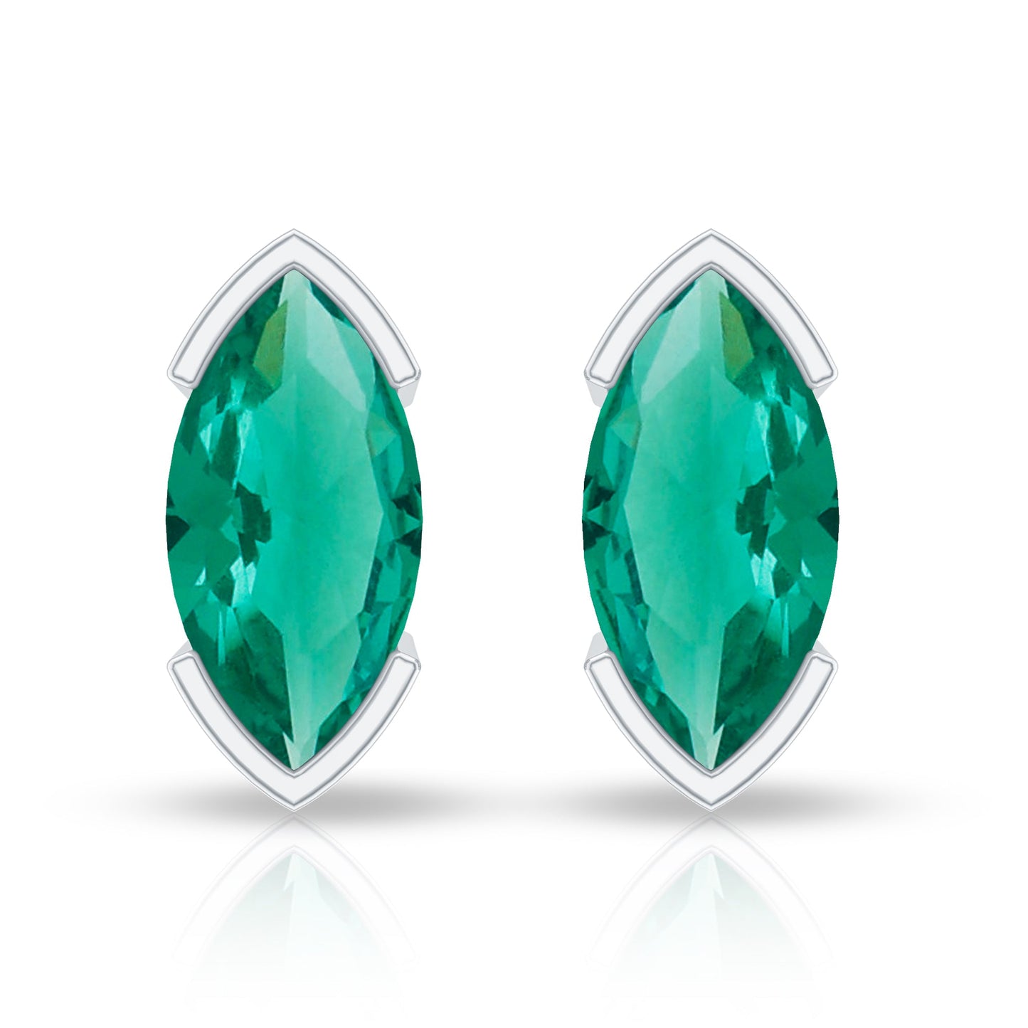 1 CT Marquise Cut Lab Grown Emerald Solitaire Stud Earrings