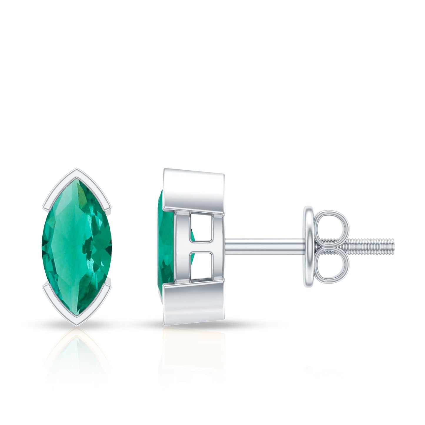 1 CT Marquise Cut Lab Grown Emerald Solitaire Stud Earrings