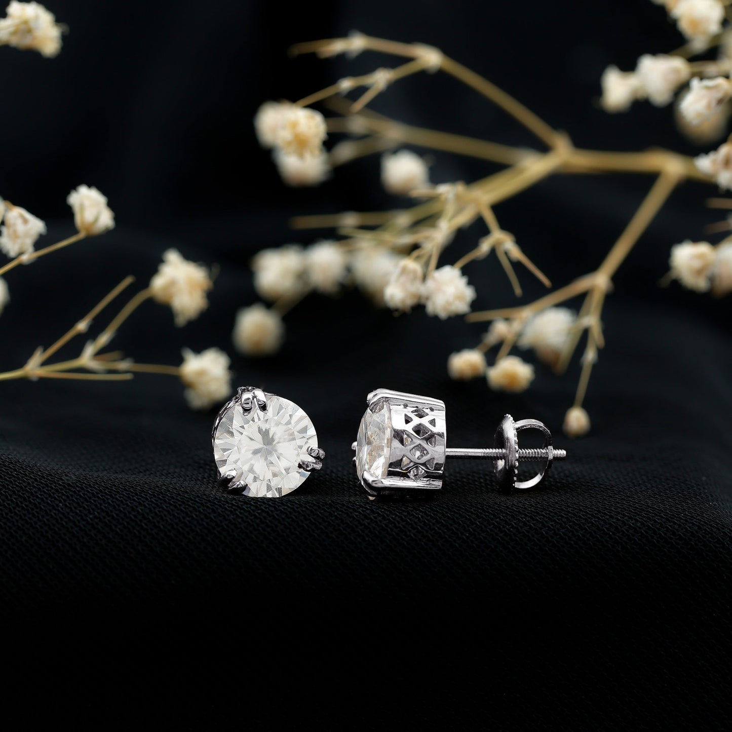 Certified 4 CT Moissanite Stud Earrings in 3 Double Claw Prong Setting