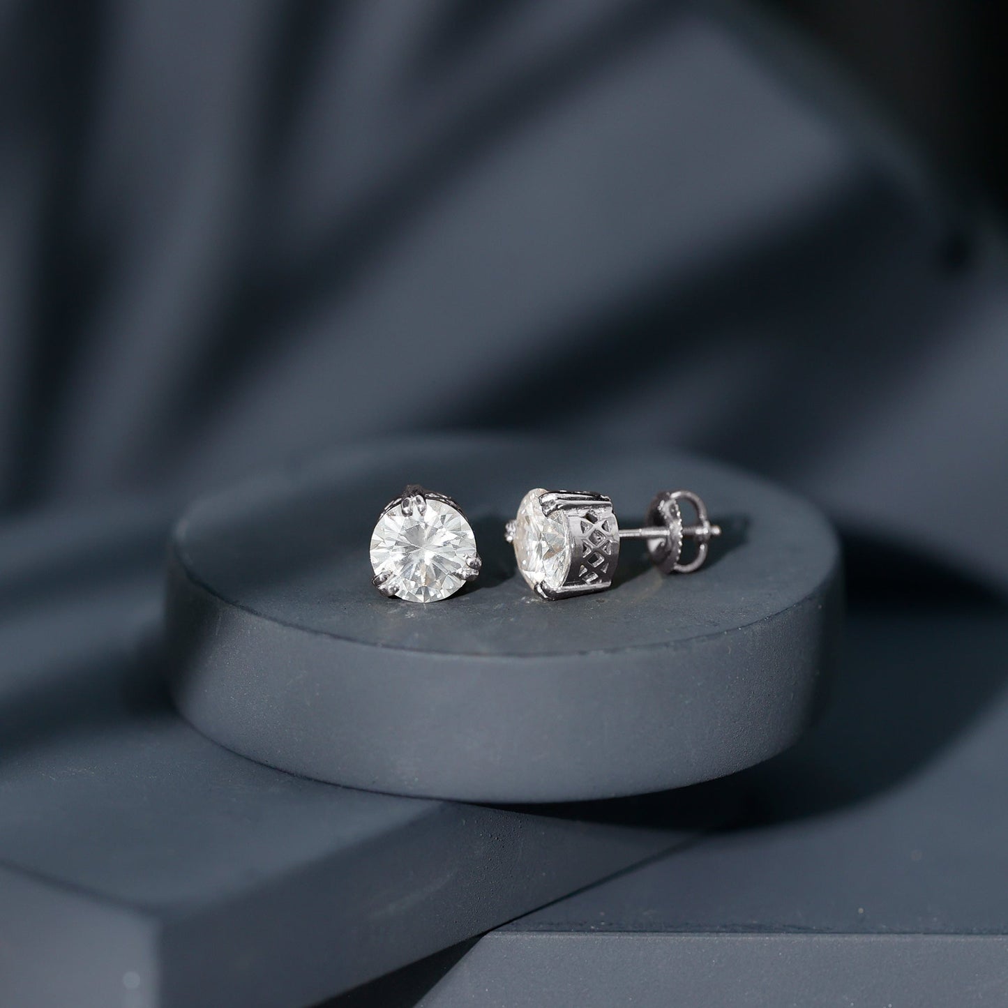 Certified 4 CT Moissanite Stud Earrings in 3 Double Claw Prong Setting