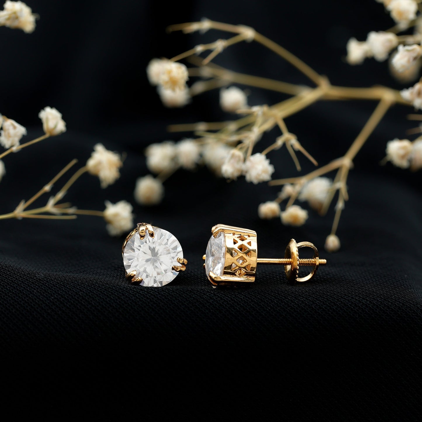 Certified 4 CT Moissanite Stud Earrings in 3 Double Claw Prong Setting