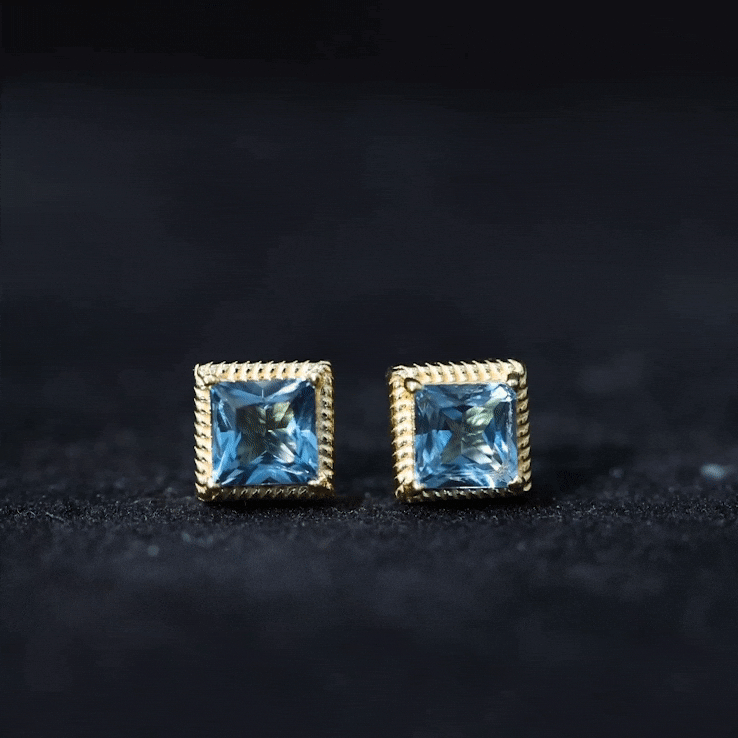 2 Carat Princess Cut London Blue Topaz Stud Earrings