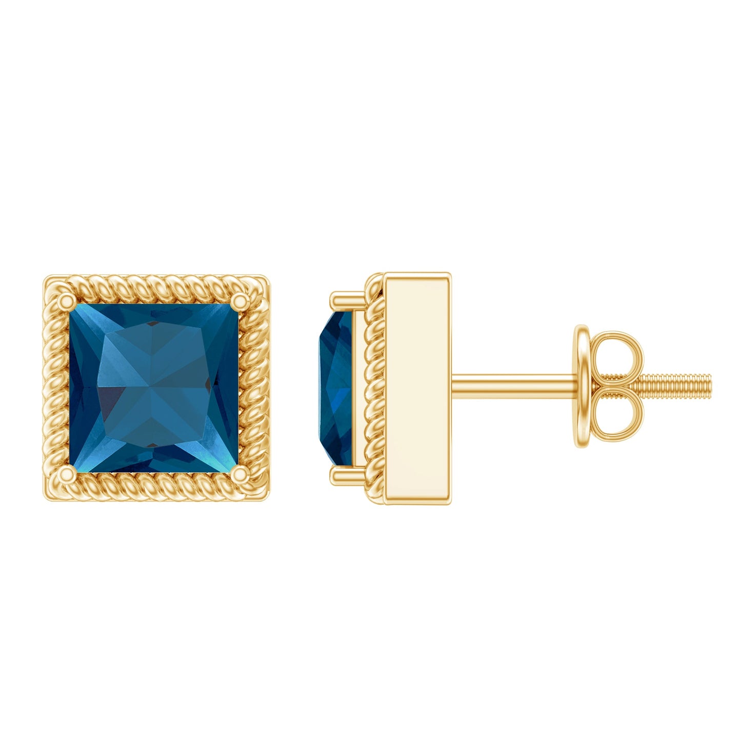 2 Carat Princess Cut London Blue Topaz Stud Earrings