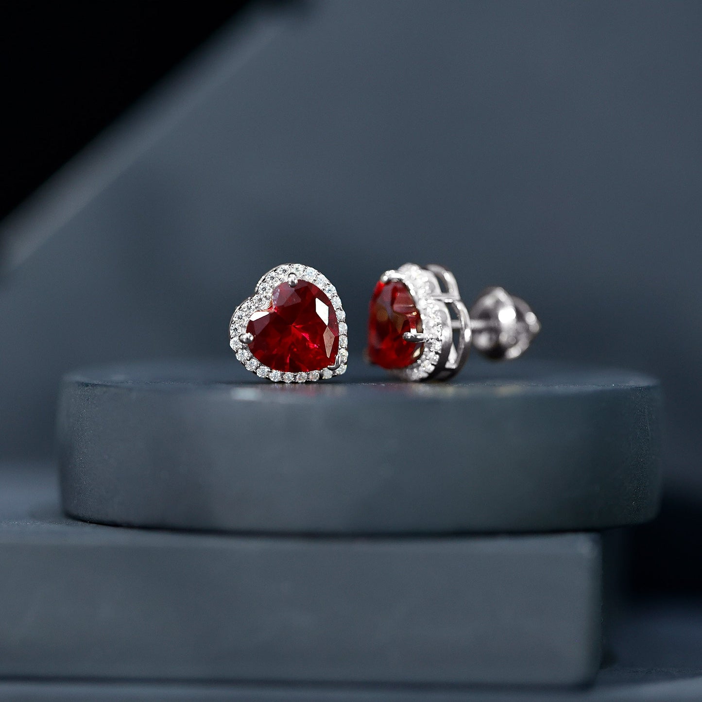 Heart Shape Lab Grown Ruby Stud Earrings For Her