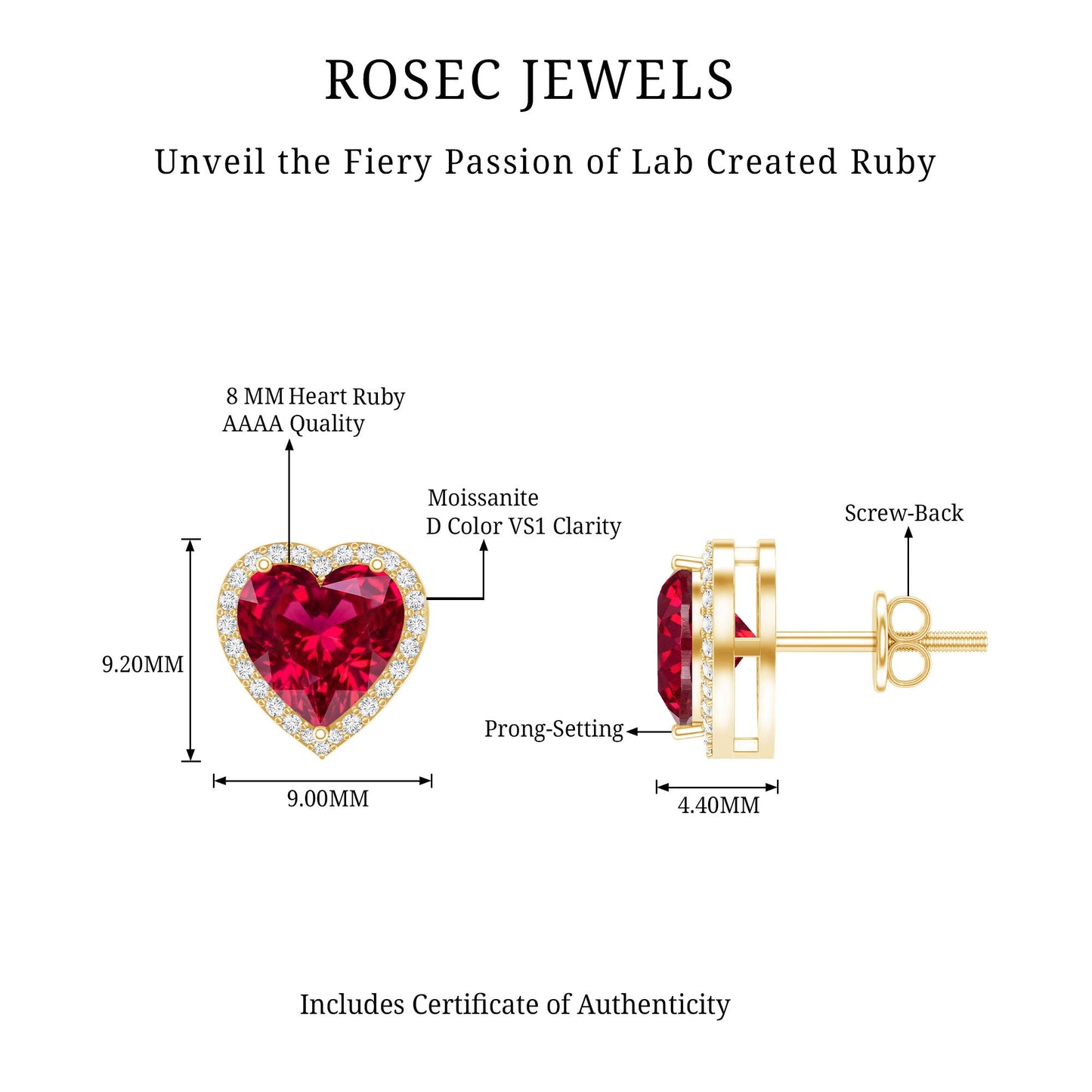 Heart Shape Lab Grown Ruby Stud Earrings For Her