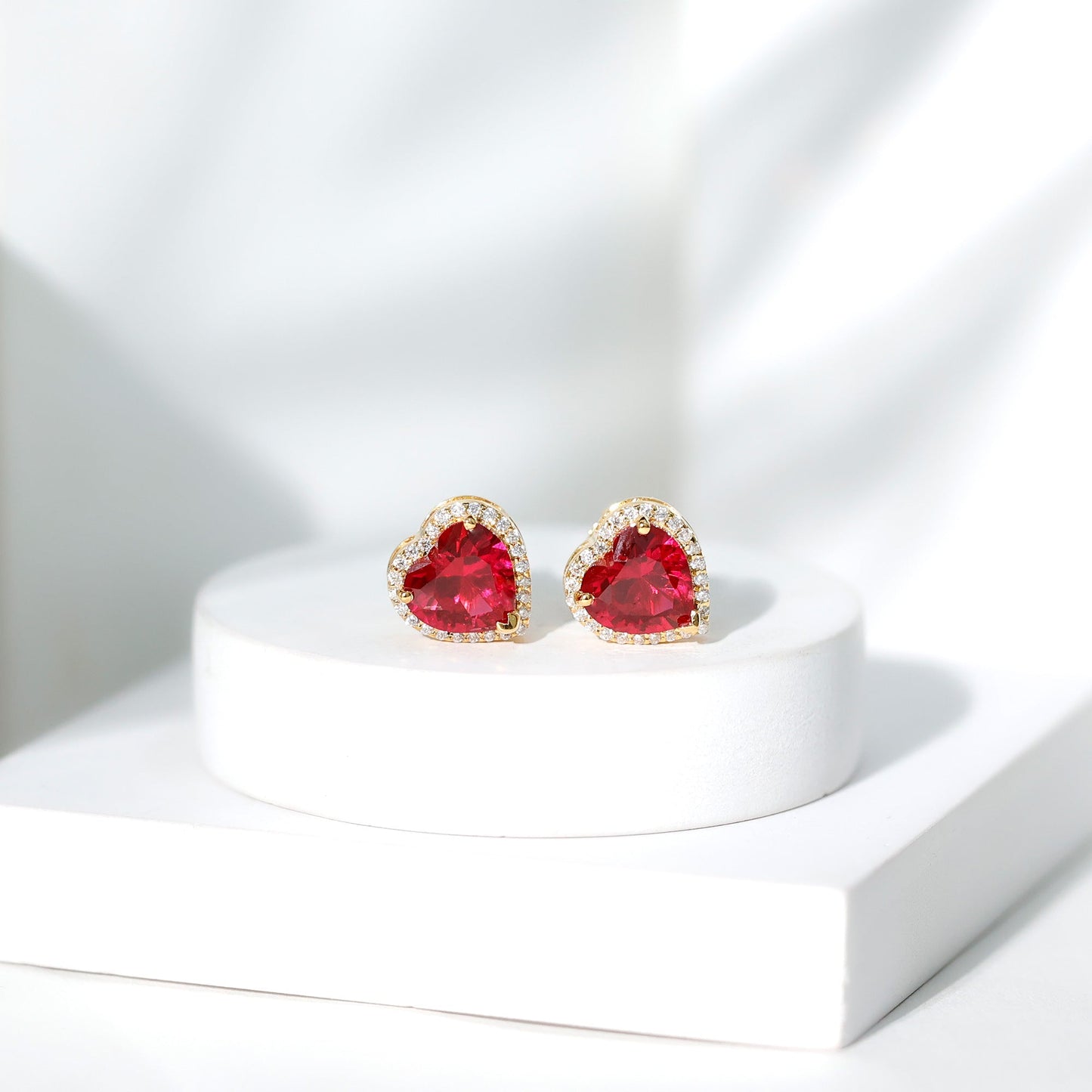 Heart Shape Lab Grown Ruby Stud Earrings For Her