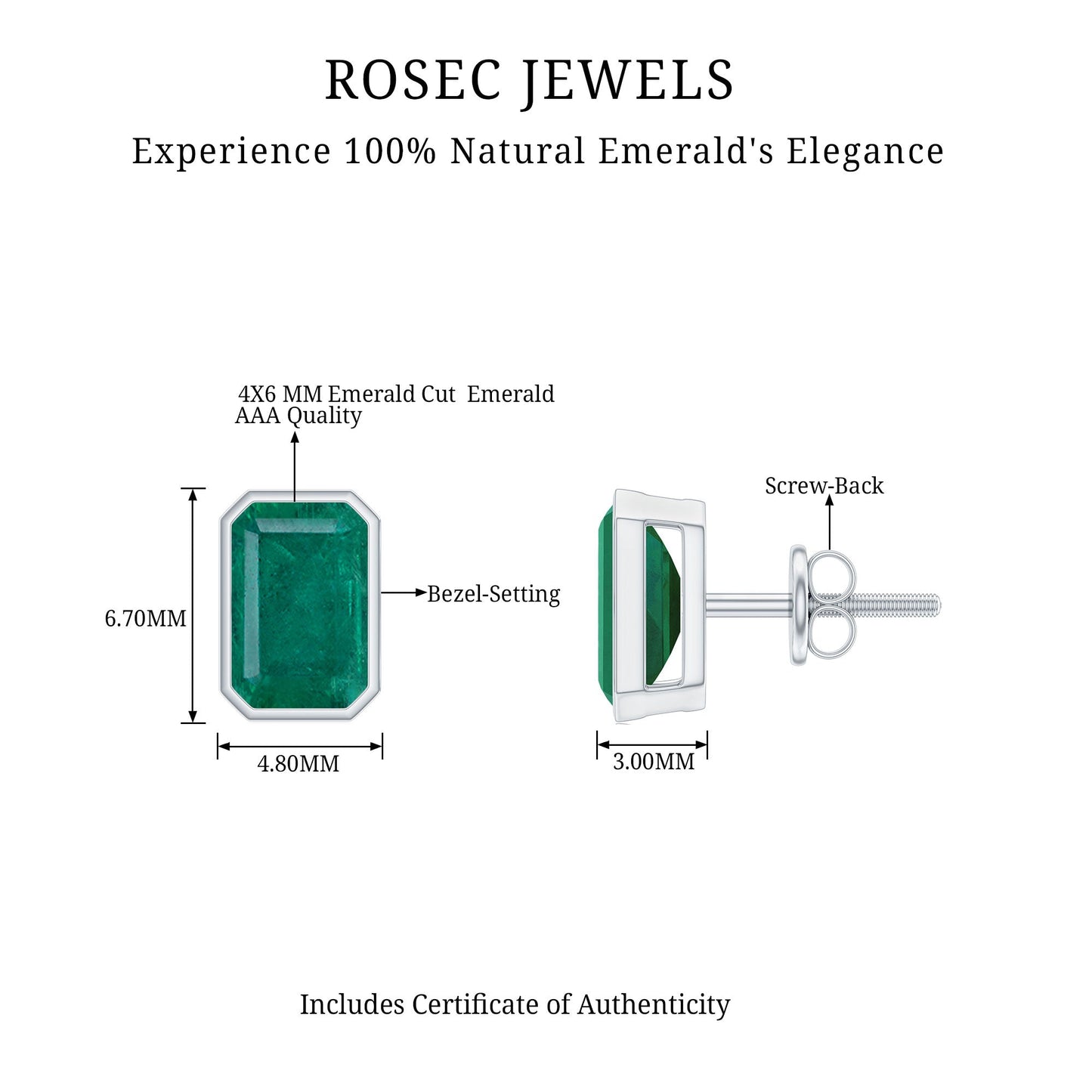 Natural Emerald Cut 4X6 MM Emerald Stud Earrings