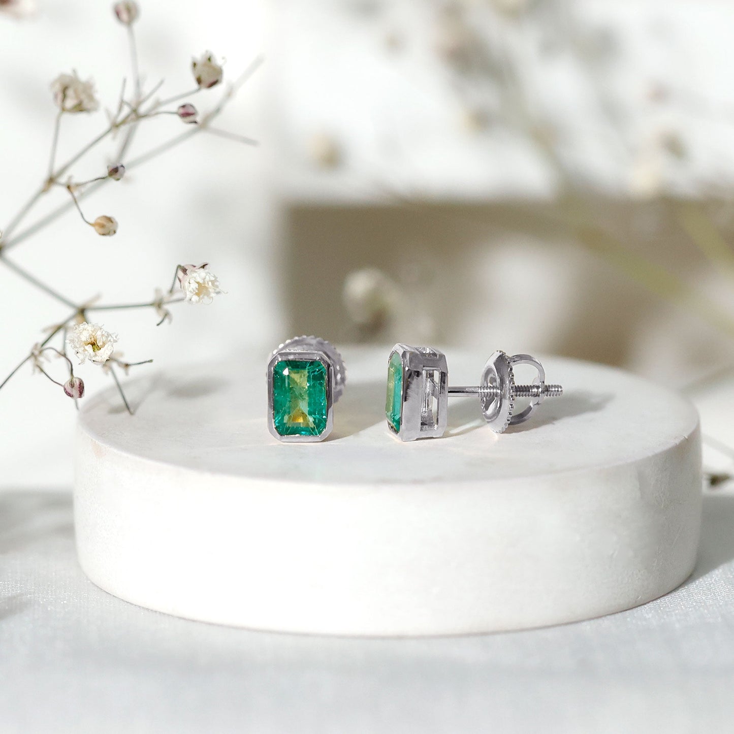 Natural Emerald Cut 4X6 MM Emerald Stud Earrings