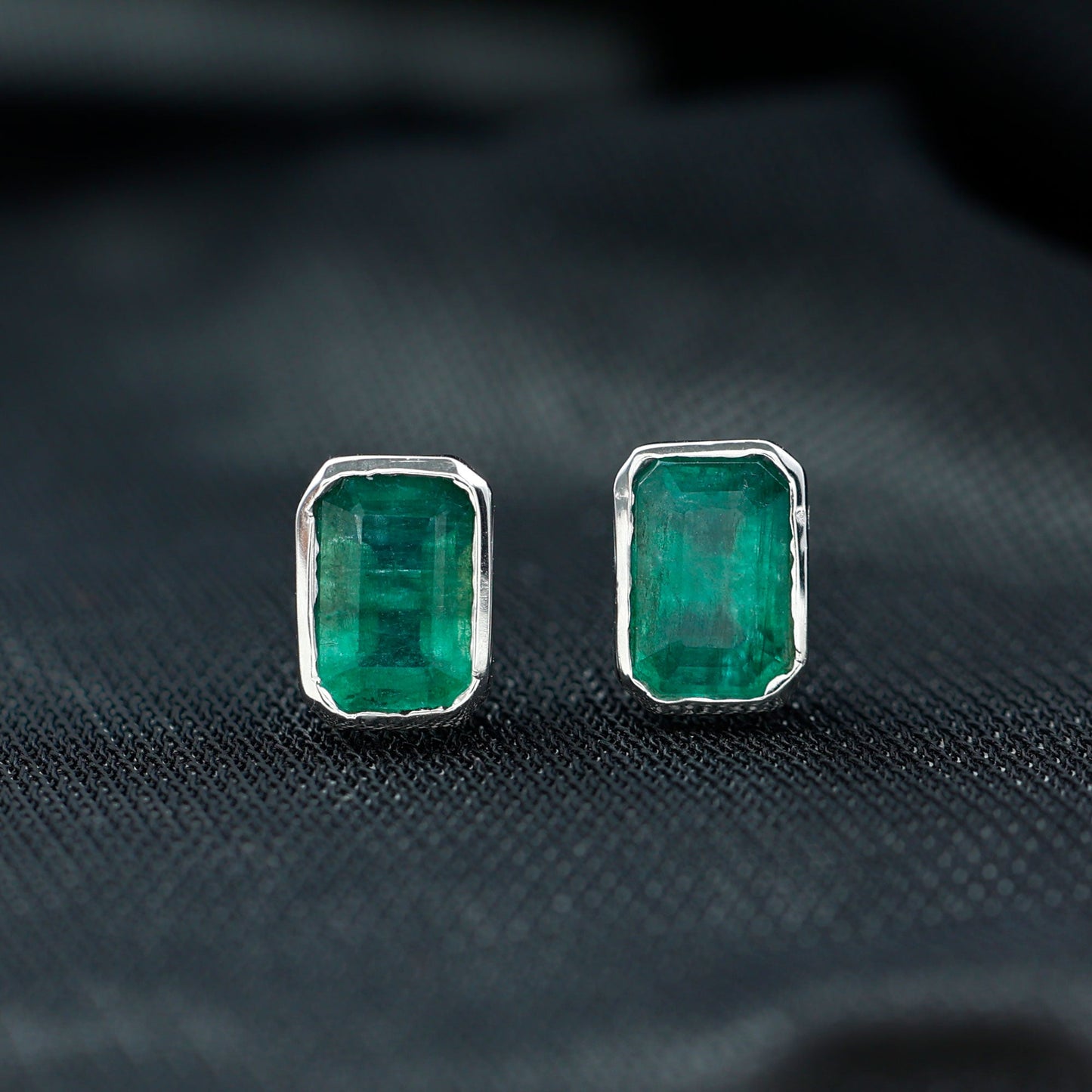 Natural Emerald Cut 4X6 MM Emerald Stud Earrings