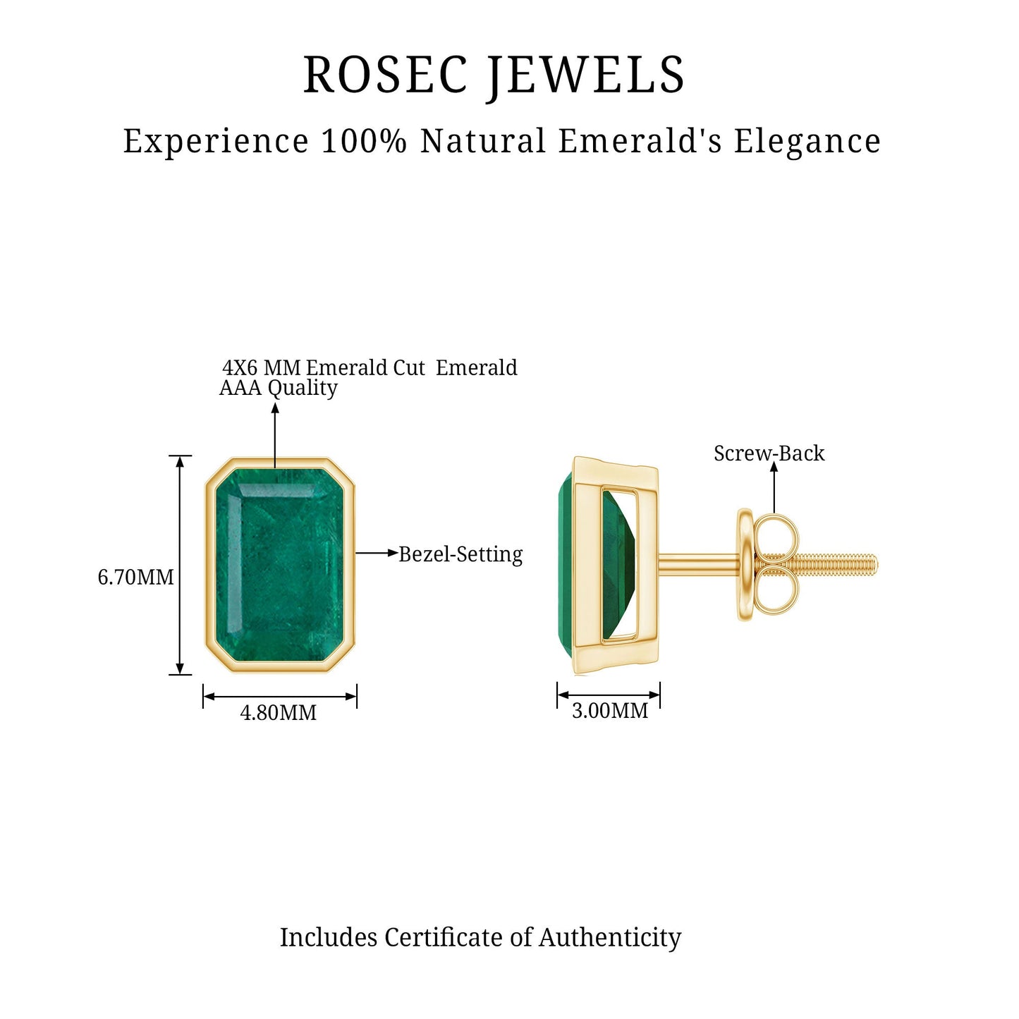 Natural Emerald Cut 4X6 MM Emerald Stud Earrings