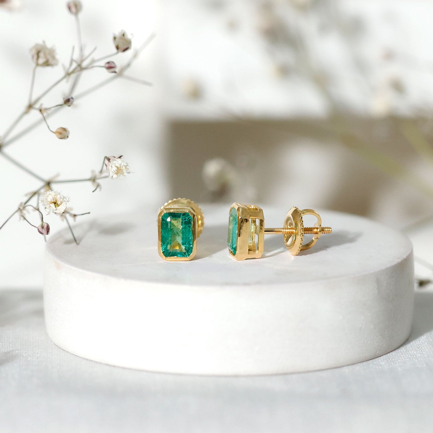 Natural Emerald Cut 4X6 MM Emerald Stud Earrings