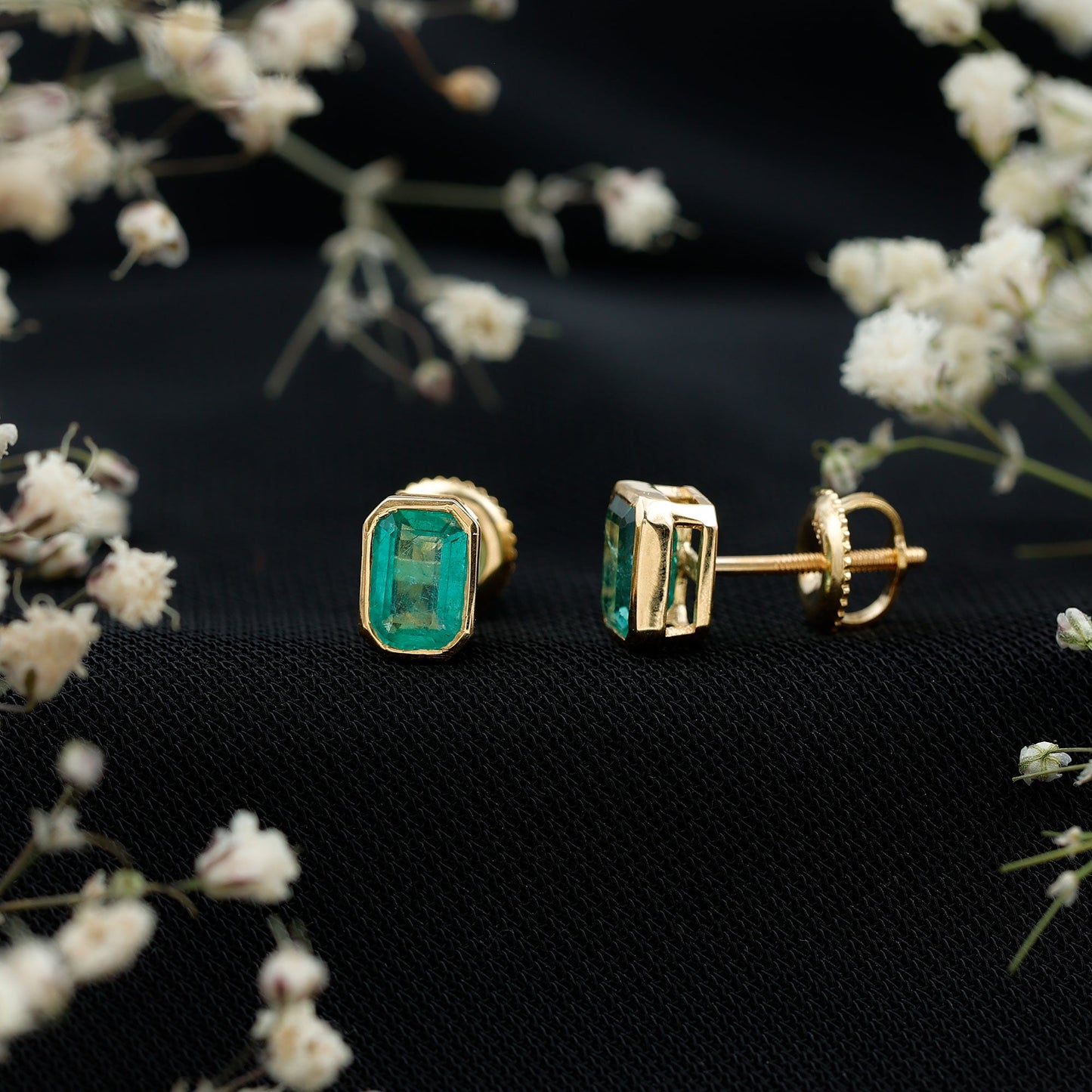 Natural Emerald Cut 4X6 MM Emerald Stud Earrings