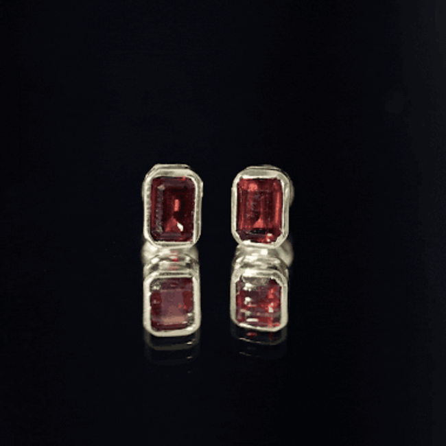 1.4 CT Emerald Cut Garnet Solitaire Stud Earrings in Bezel Setting