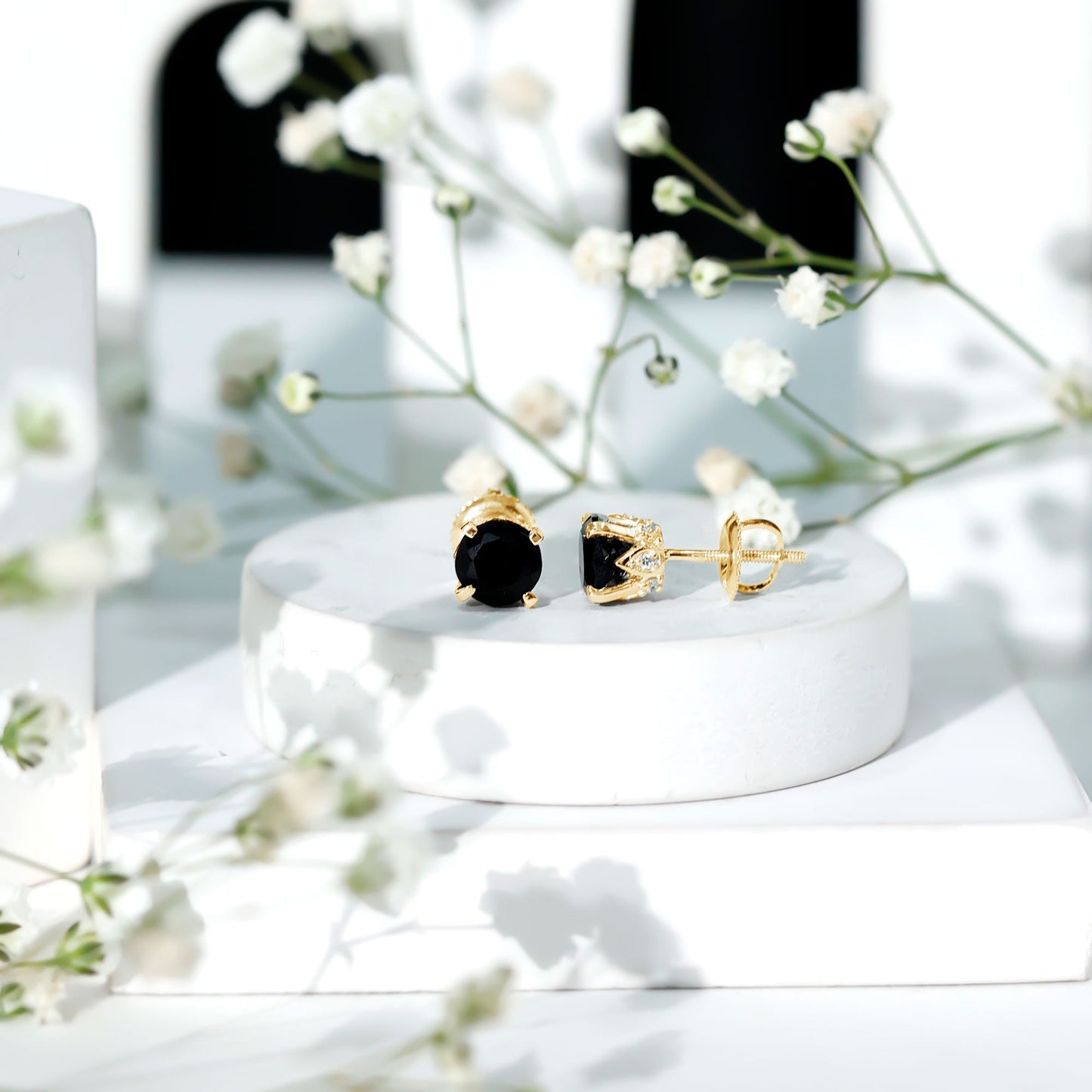 2.6 Carat Lab Created Black Diamond Stud Earrings with White Diamond