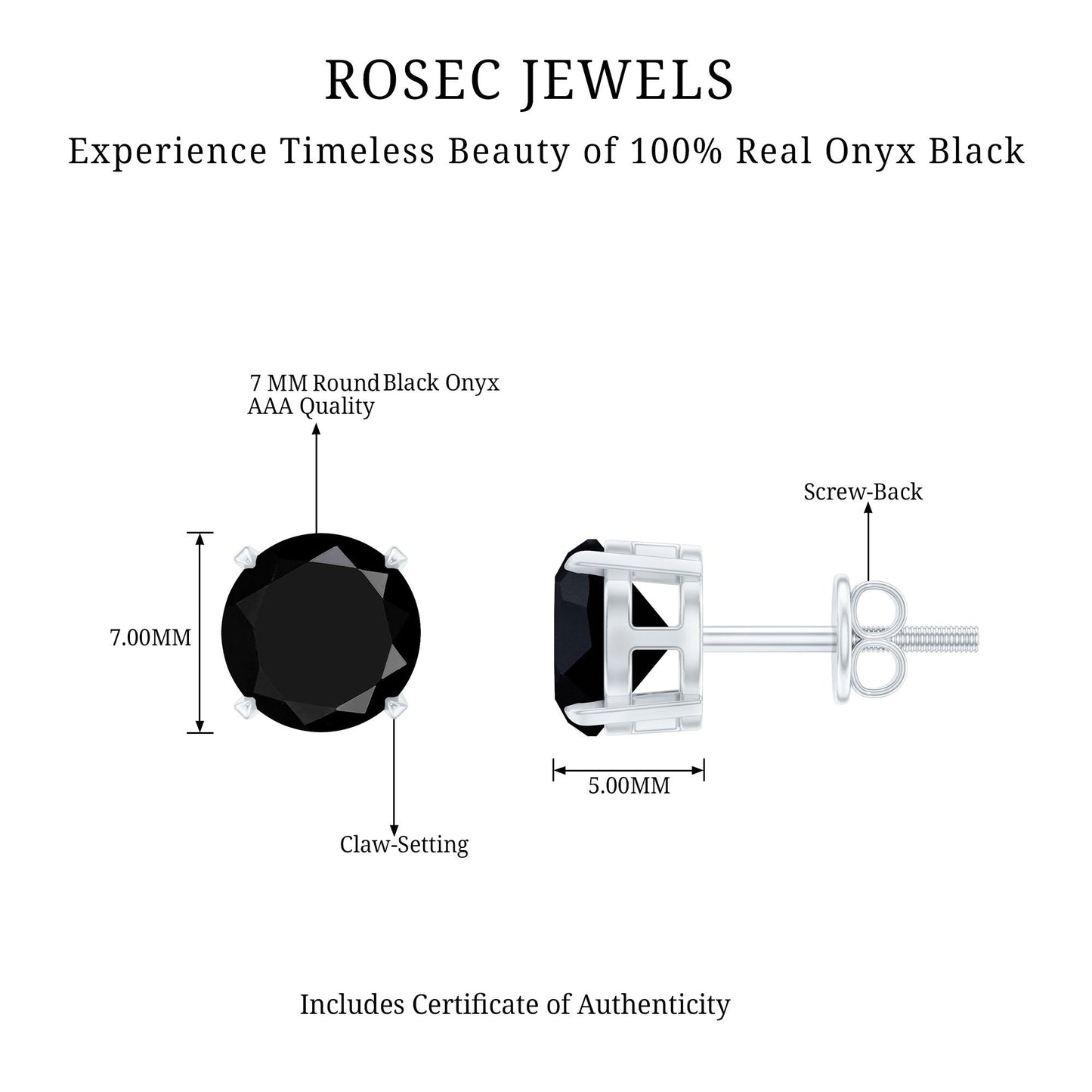 Round Cut Black Onyx Solitaire Stud Earrings