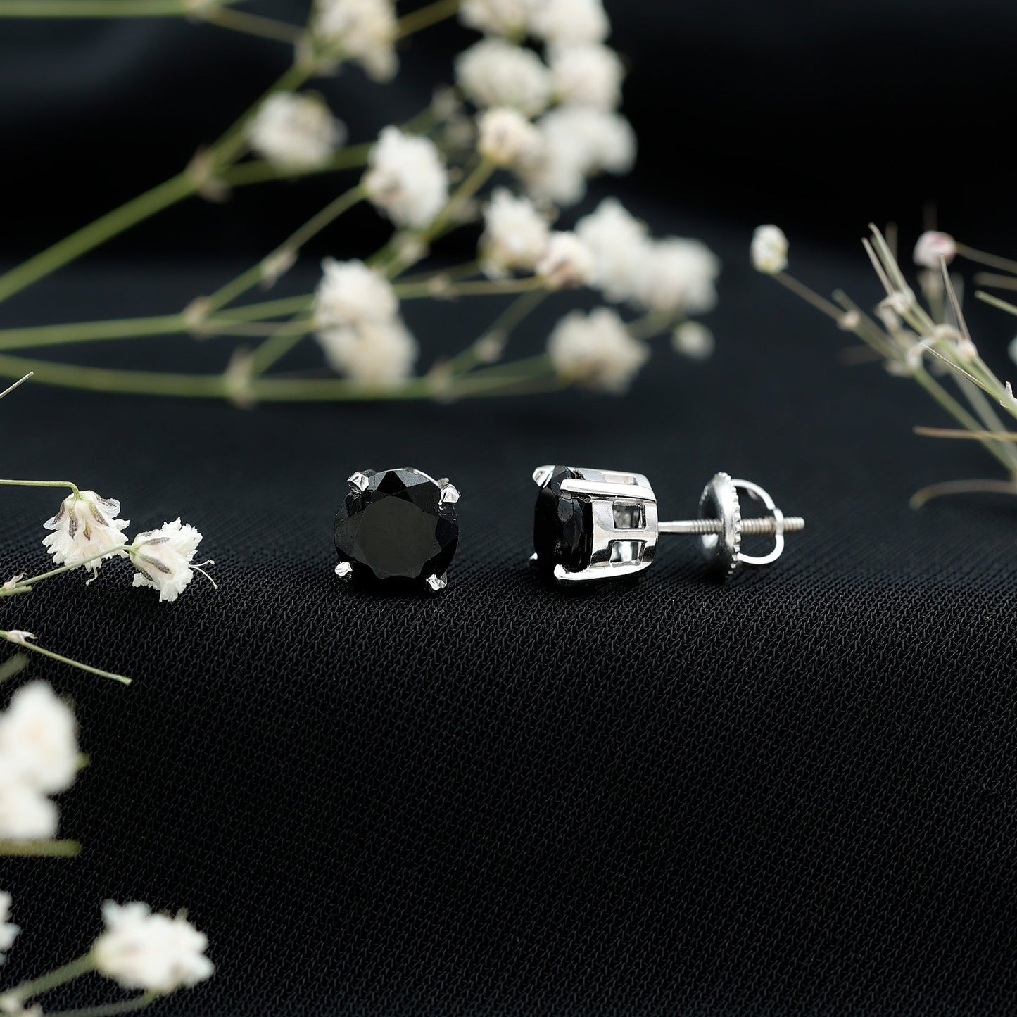 Round Cut Black Onyx Solitaire Stud Earrings