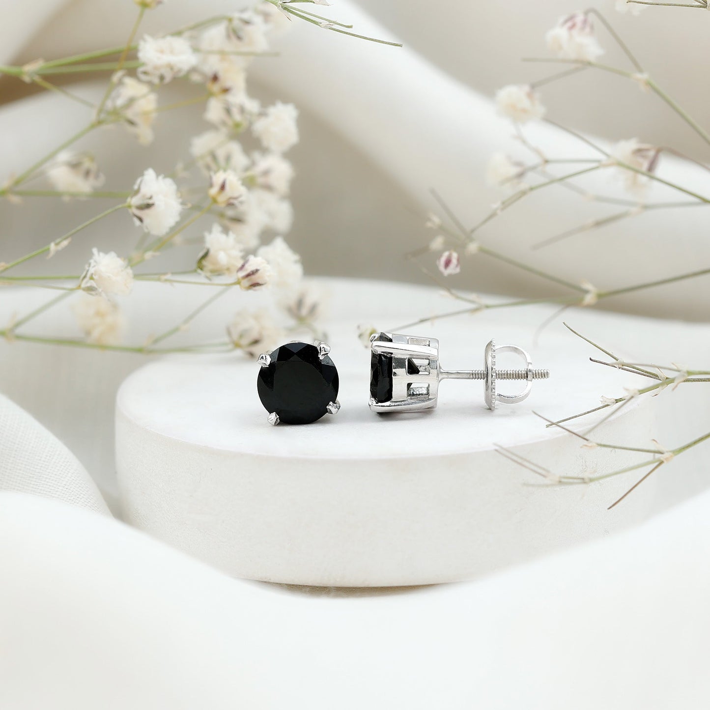 Round Cut Black Onyx Solitaire Stud Earrings