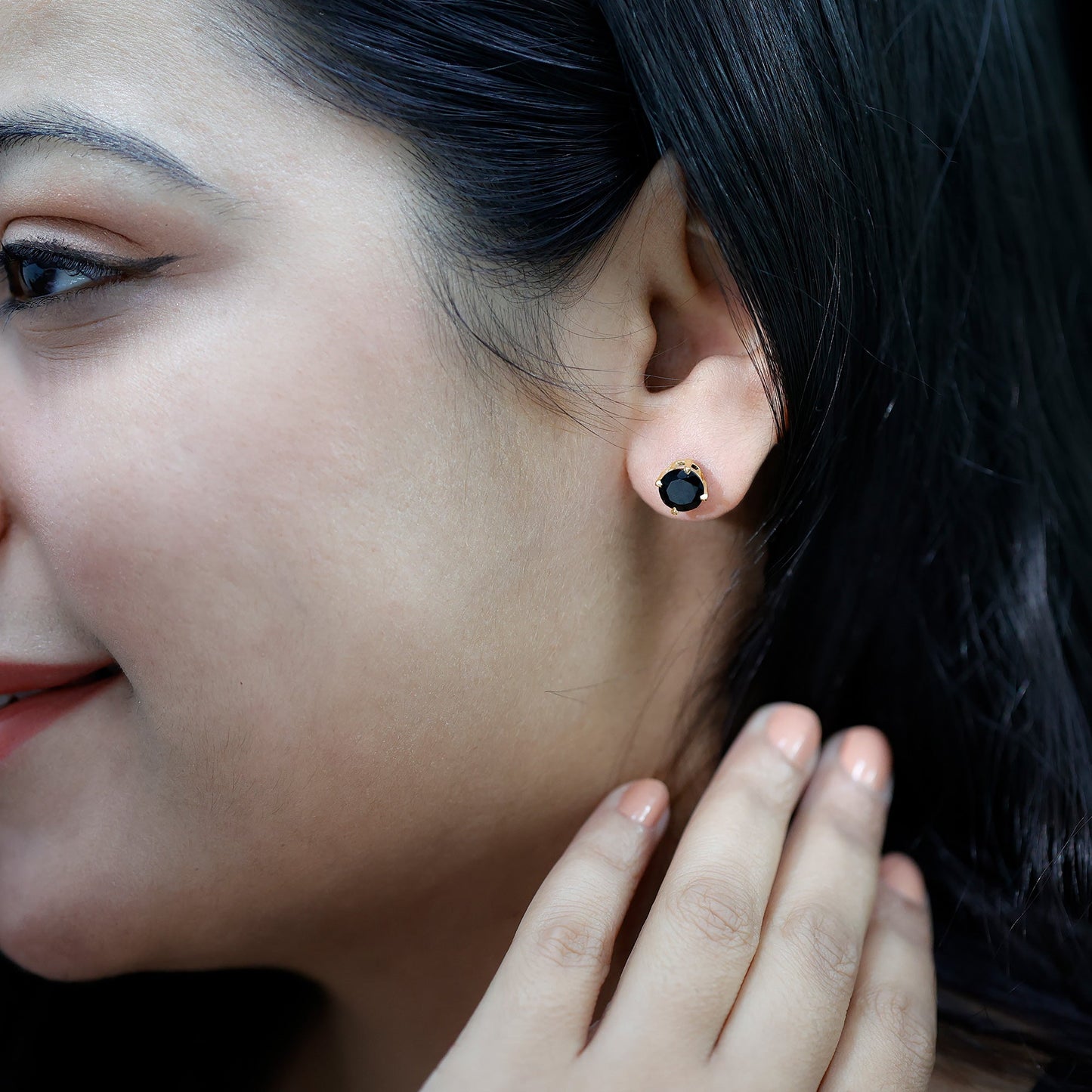 Round Cut Black Onyx Solitaire Stud Earrings