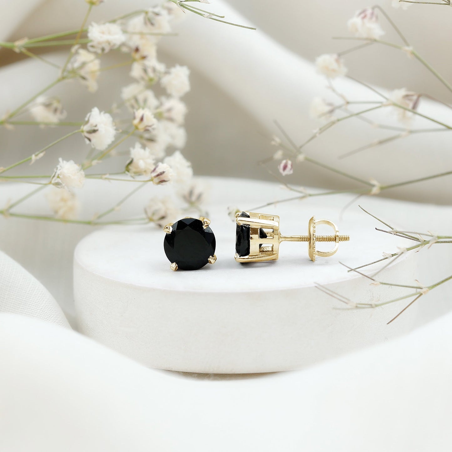 Round Cut Black Onyx Solitaire Stud Earrings