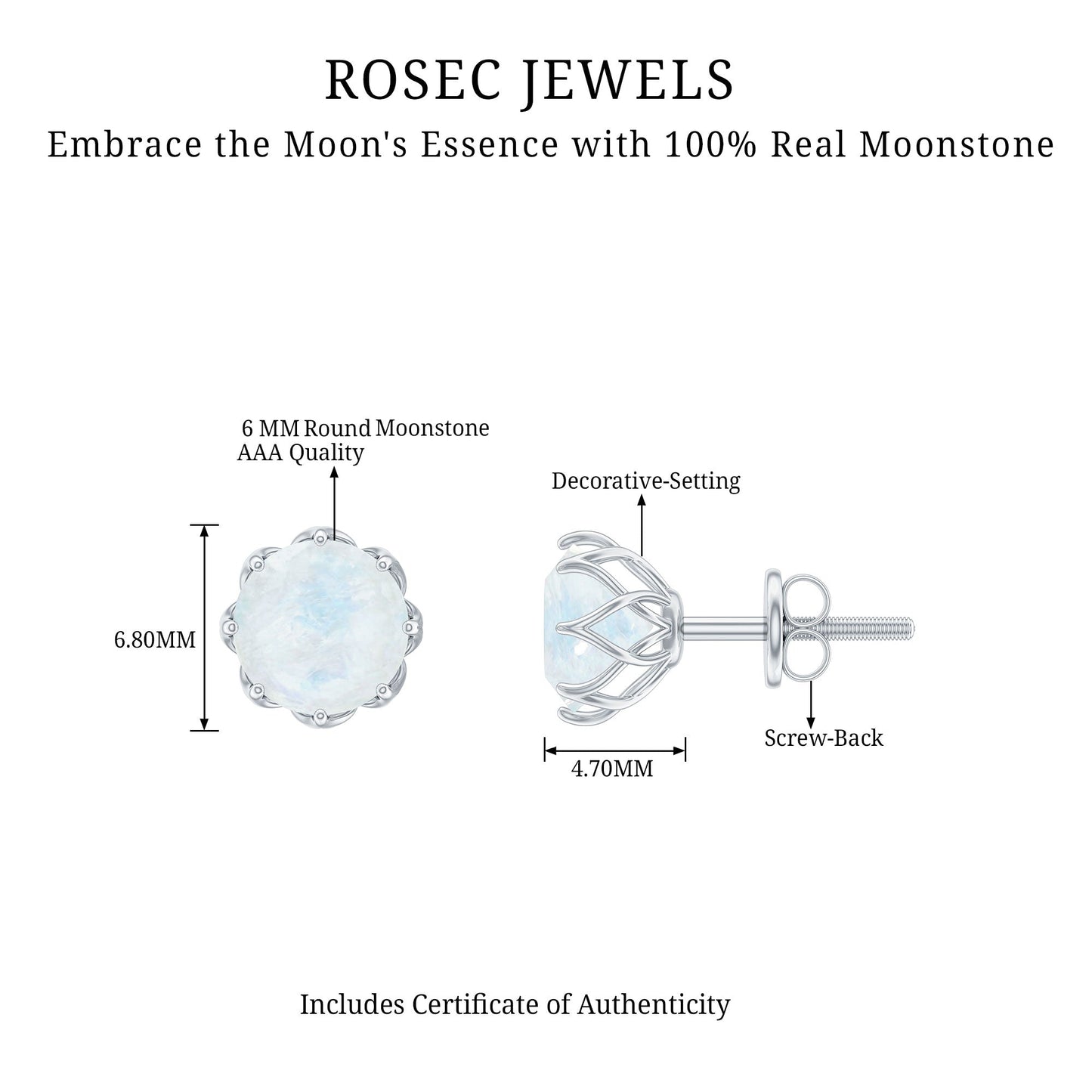6 MM Decorative Set Moonstone Solitaire Stud Earrings